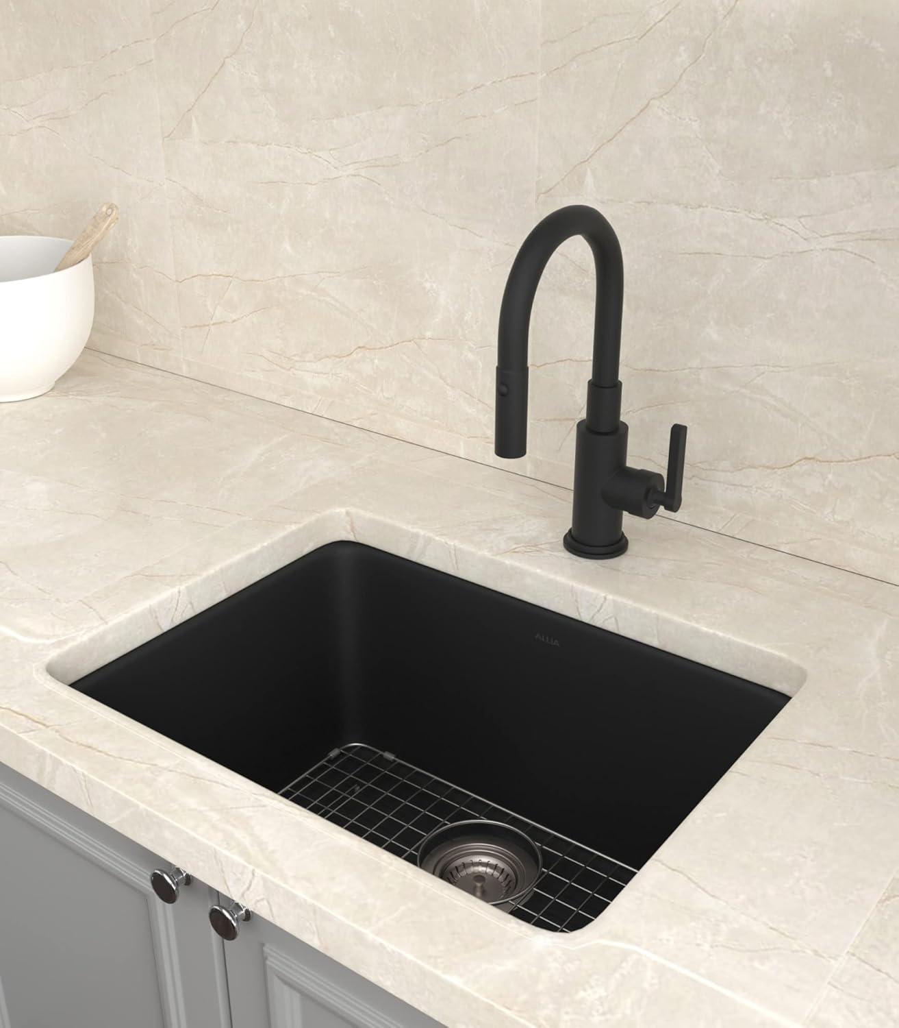 Allia 24" Fireclay Single Bowl Undermount Kitchen Or Laundry Sink