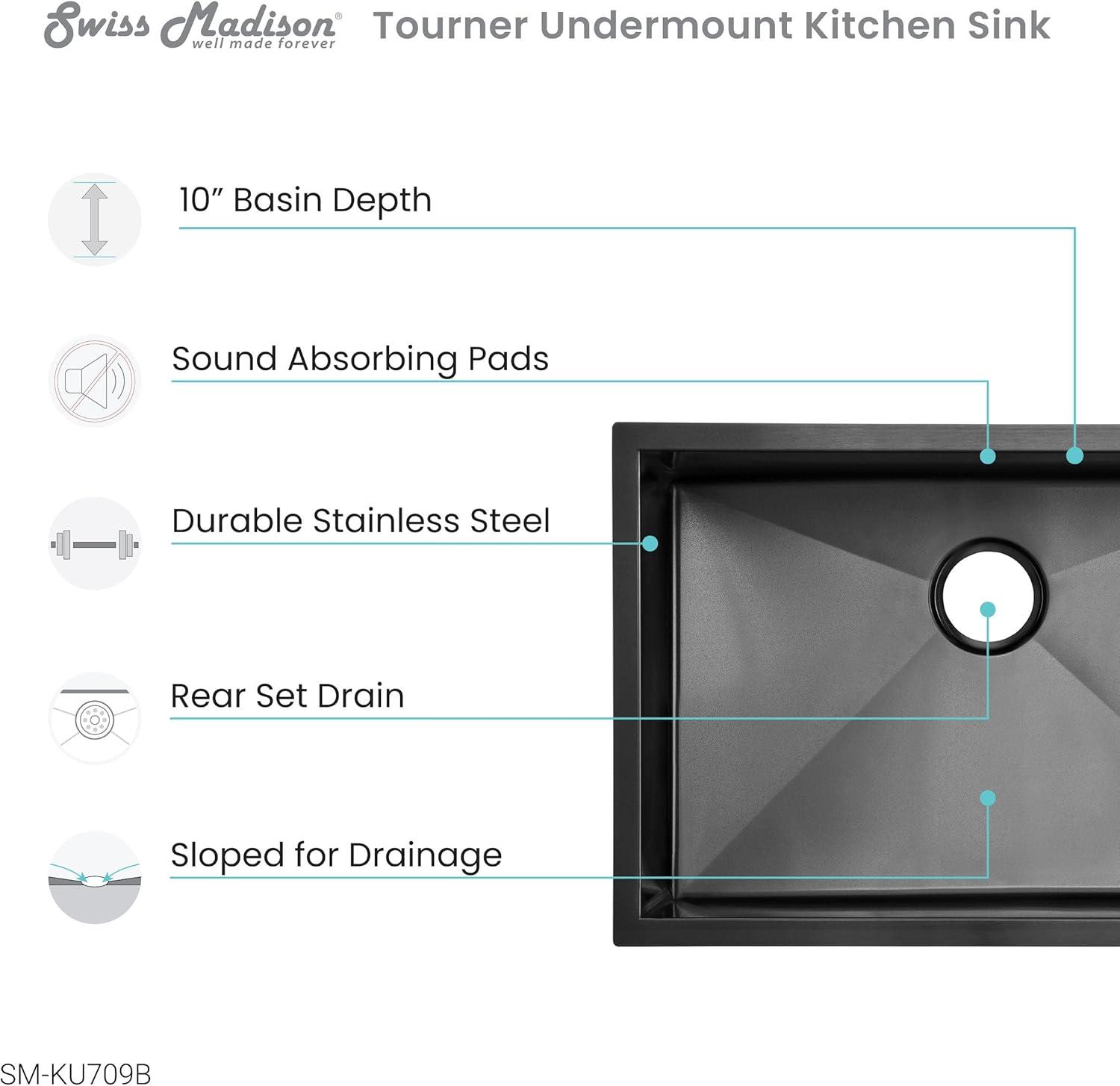 Tourner 27 x 19 Stainless Steel, Single Basin, Undermount Kitchen Sink