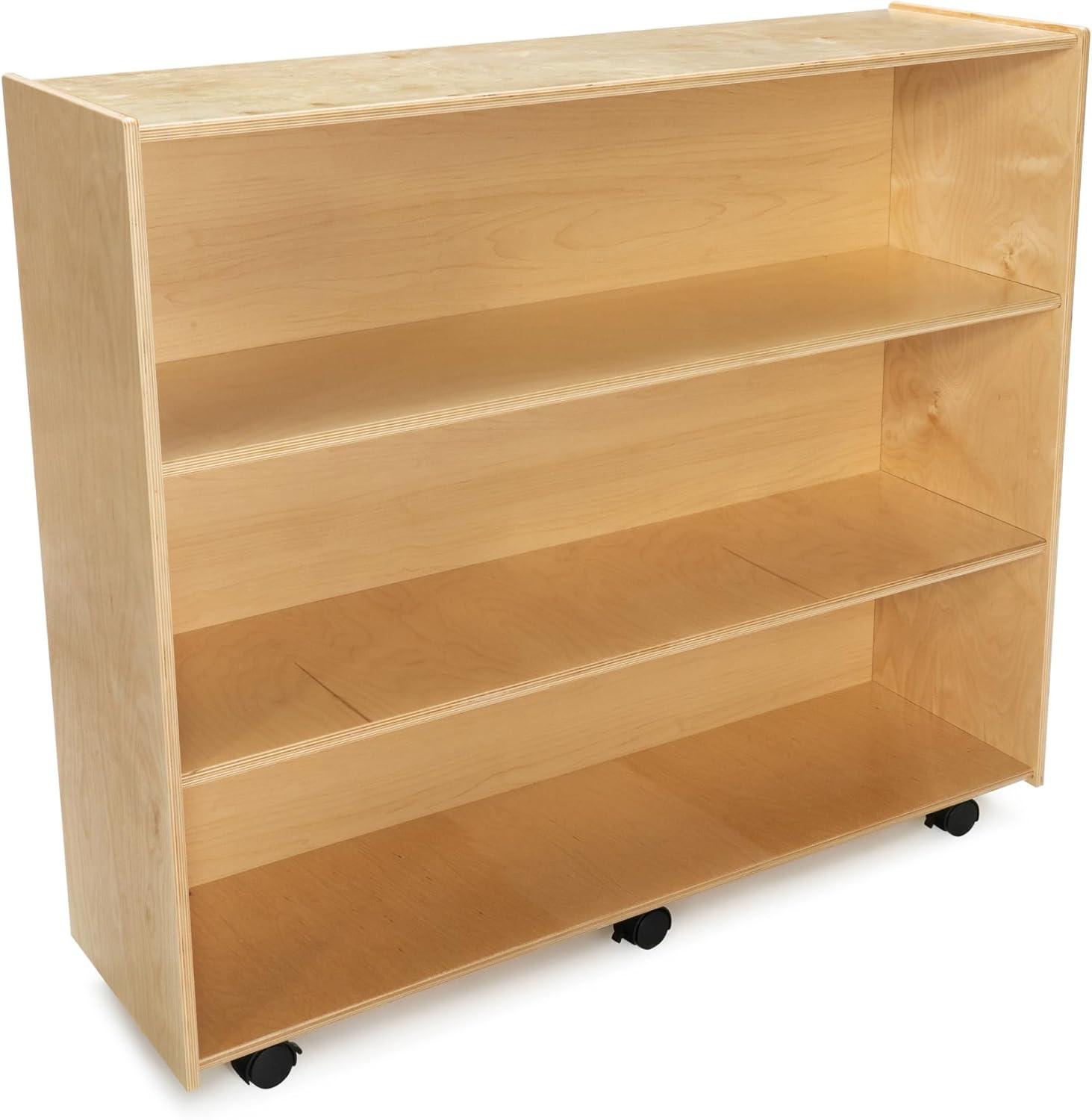 Childcraft Mobile Open Shelving Unit for Classrooms, 3-Shelf Wooden Book and Toy Organizer Bookcase, 47-3/4 x 14-1/4 x 42 Inches