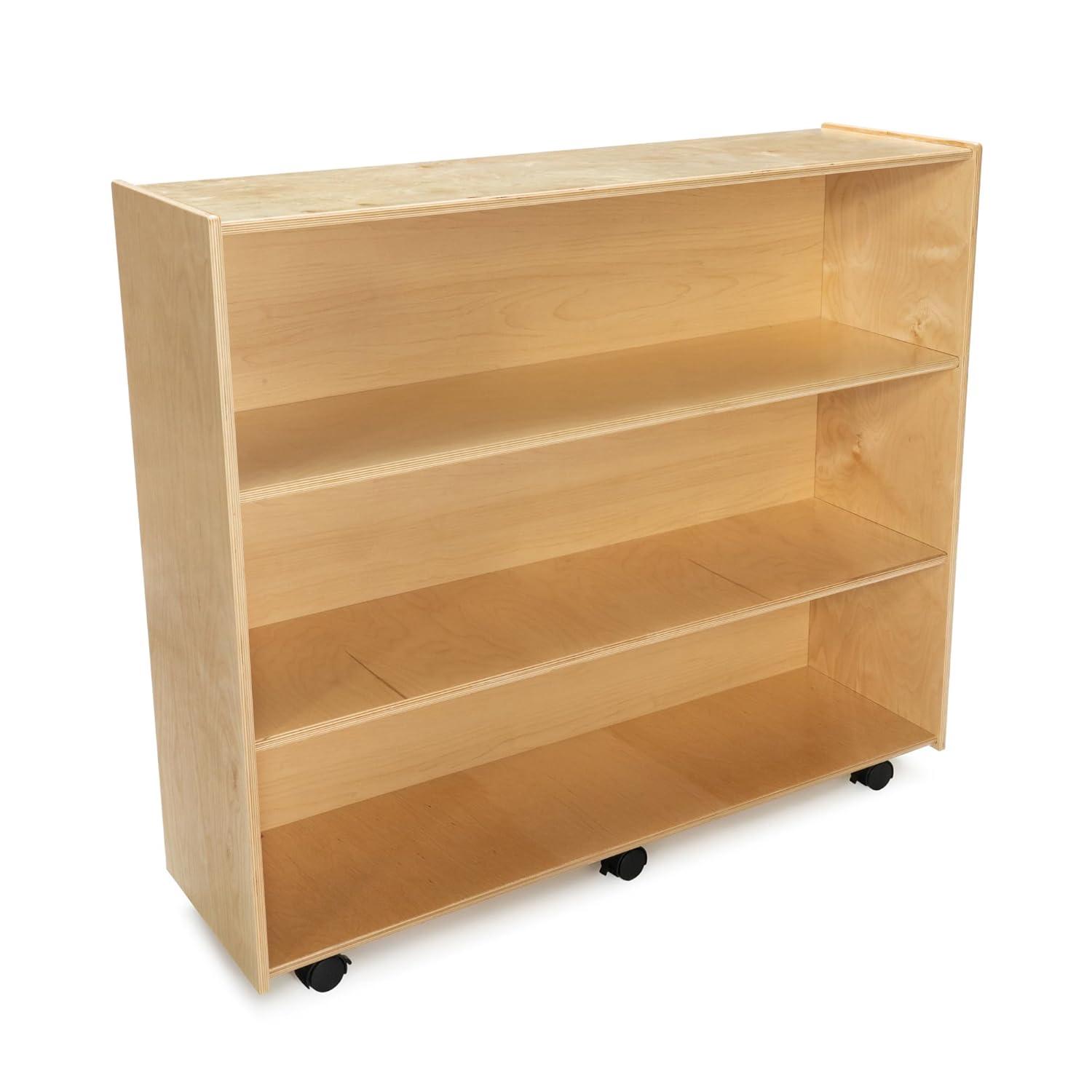 Childcraft Mobile Open Shelving Unit for Classrooms, 3-Shelf Wooden Book and Toy Organizer Bookcase, 47-3/4 x 14-1/4 x 42 Inches