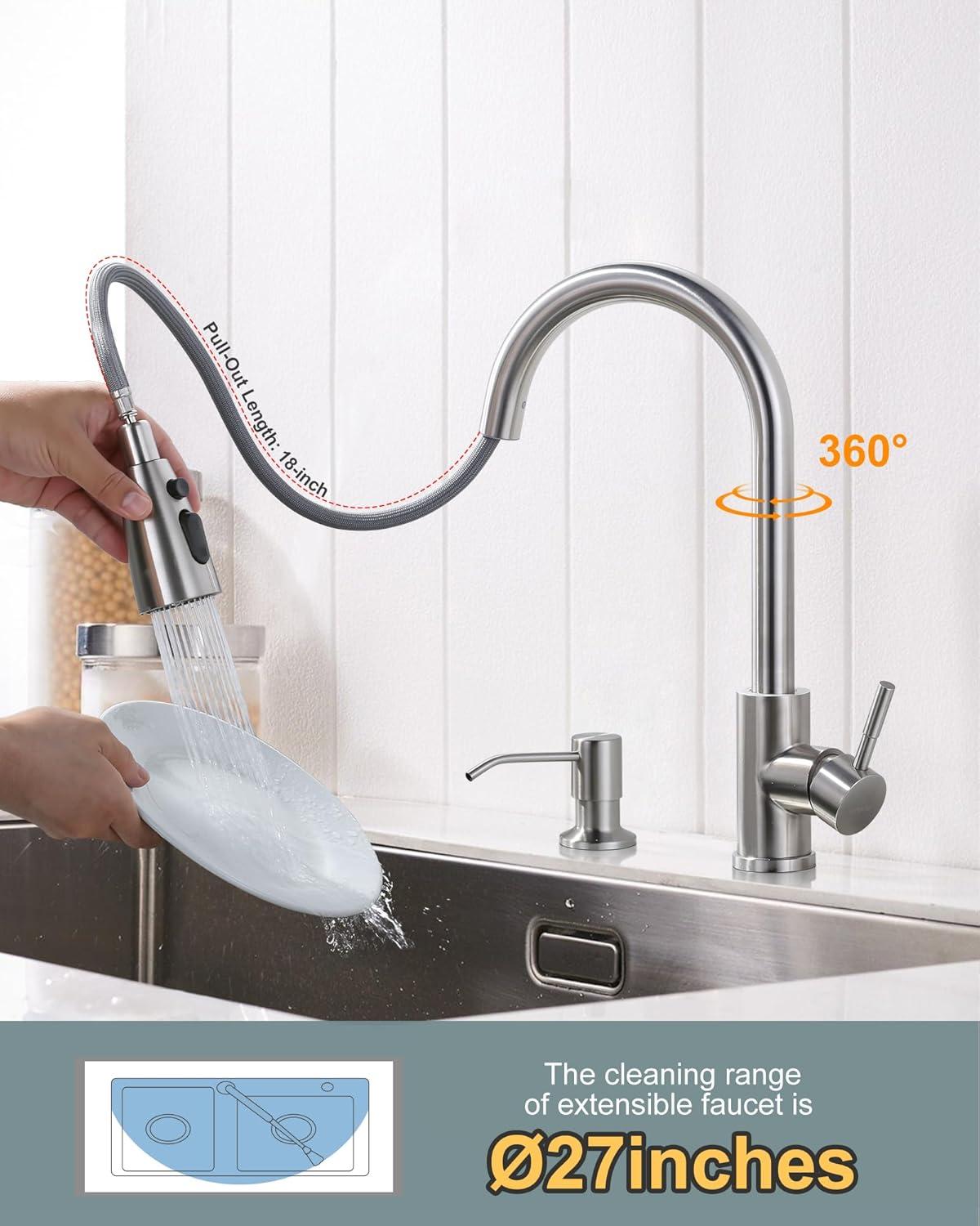 WOWOW Pull Down Kitchen Faucet with Soap Dispenser