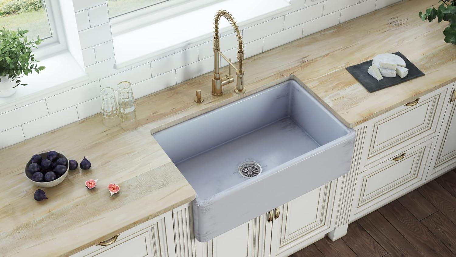 Ruvati 33 inch Fireclay Farmhouse Apron-Front Kitchen Sink Reversible