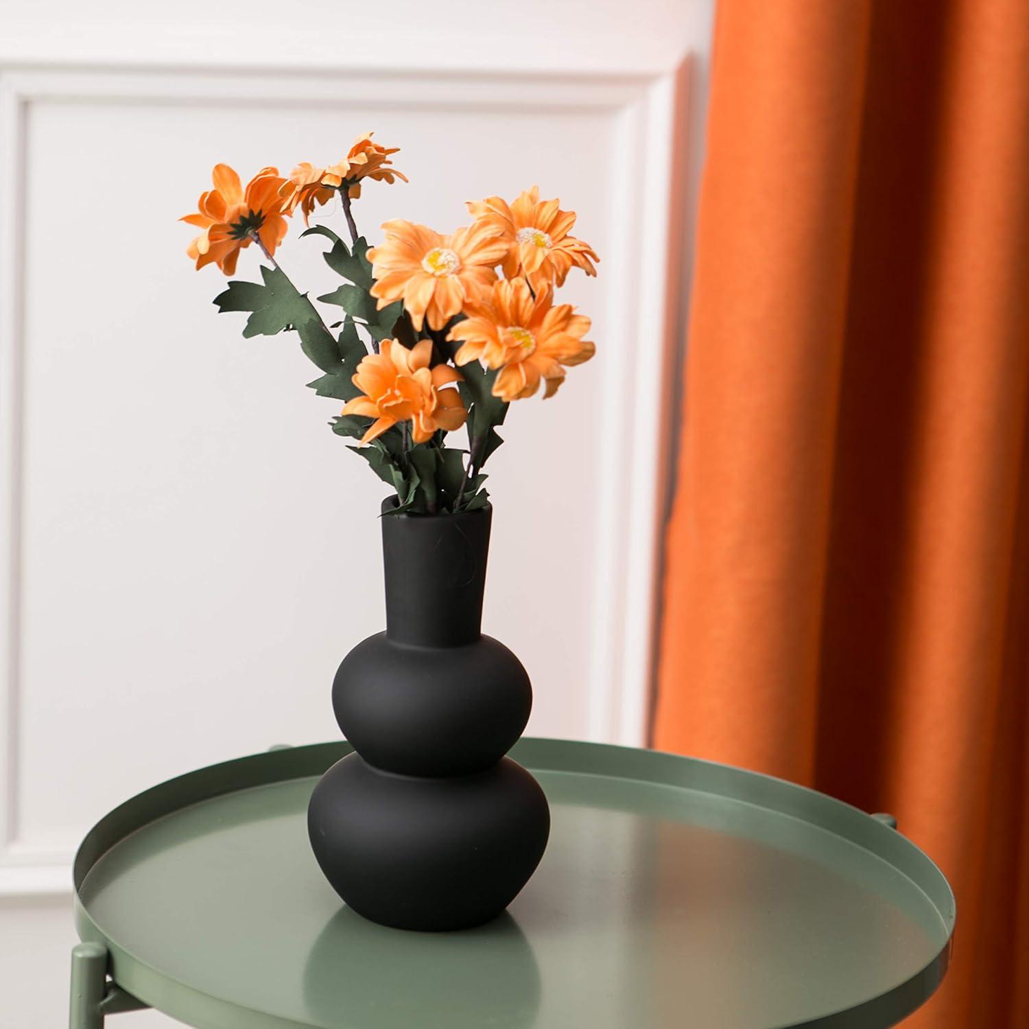 Black Matte Ceramic Gourd Vase for Table Decor