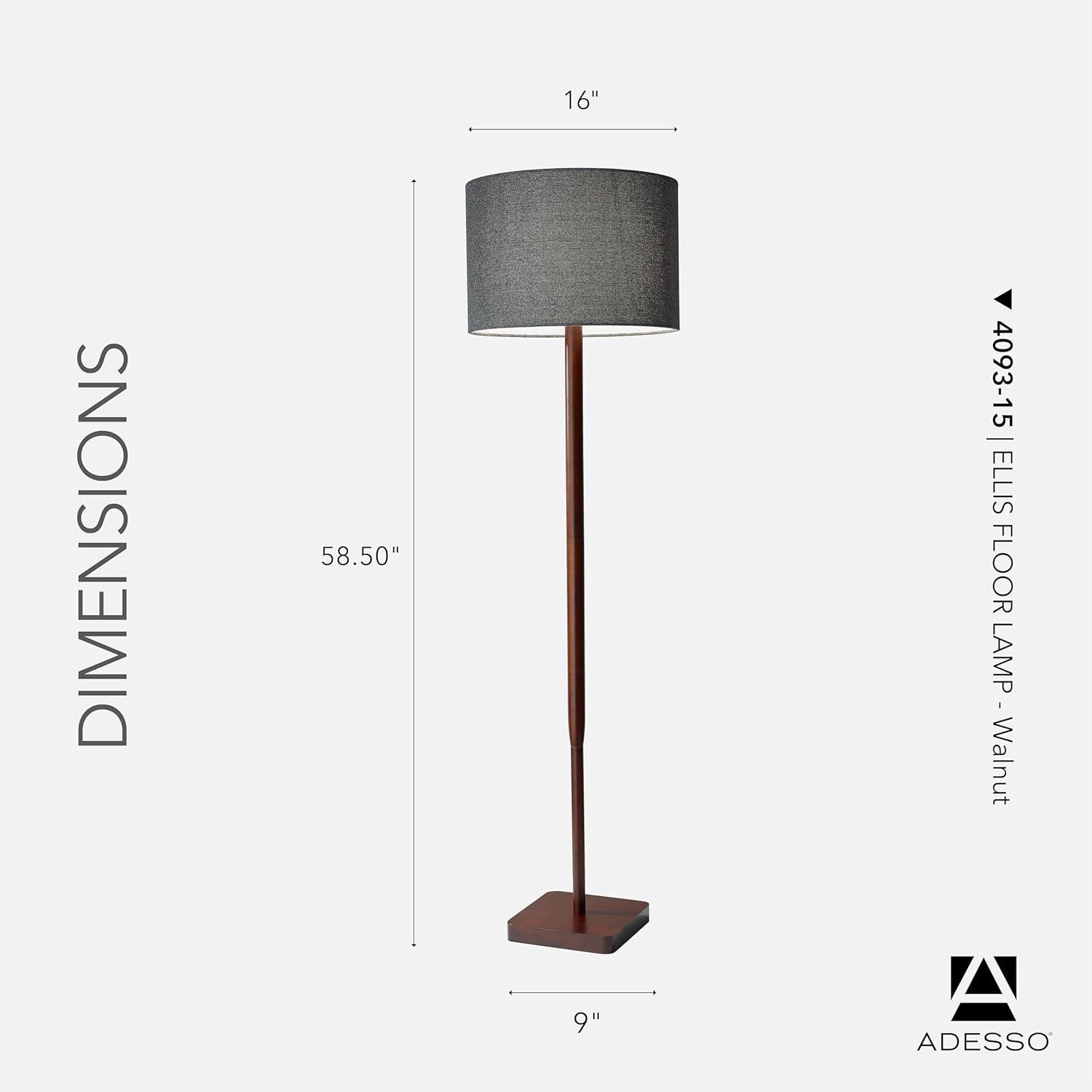 Adesso 58.5" 3-way Ellis Floor Lamp Brown: ETL Listed, Acrylic Shade, Turn Knob Switch