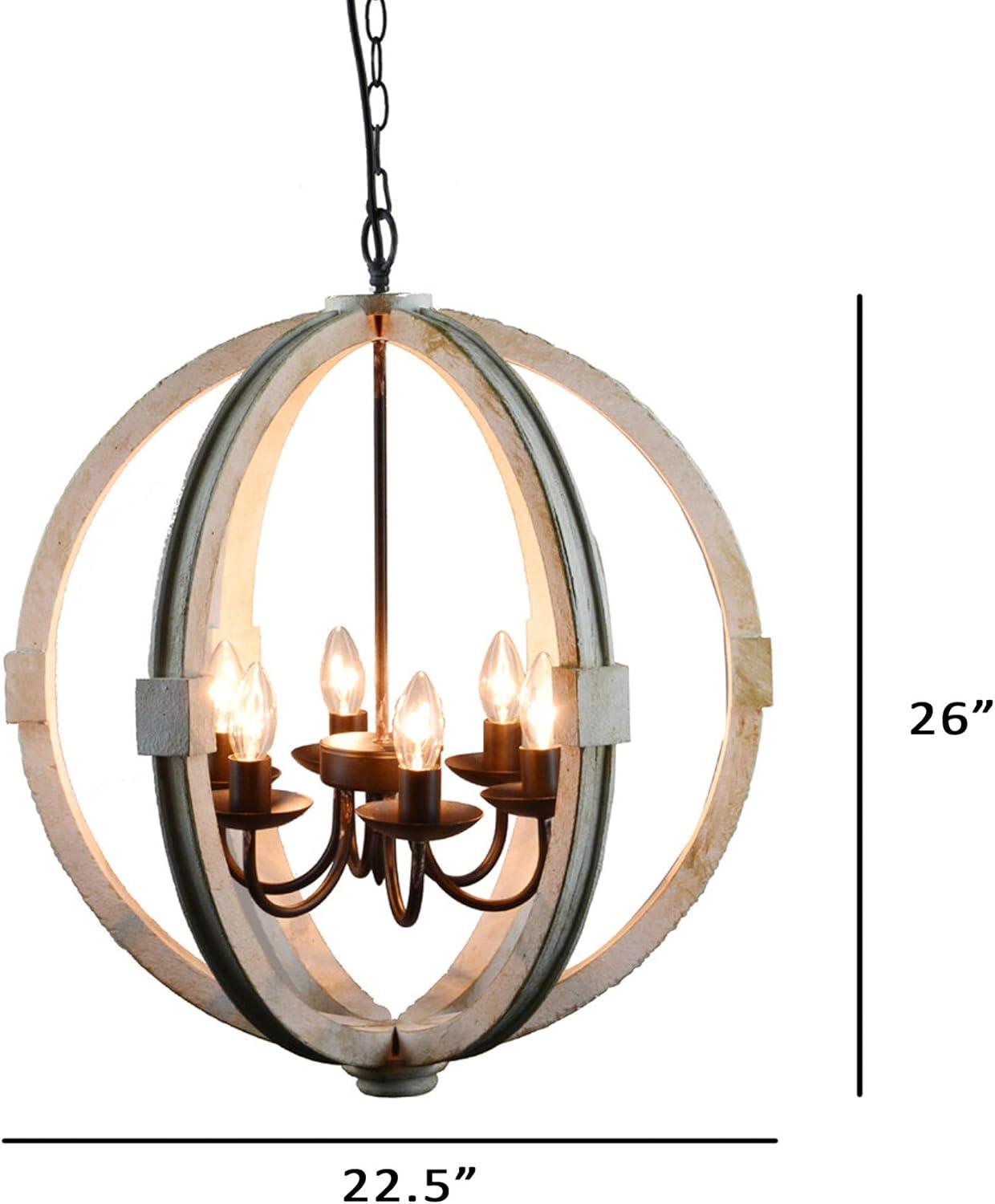 White-Washed Wood and Metal Globe Chandelier