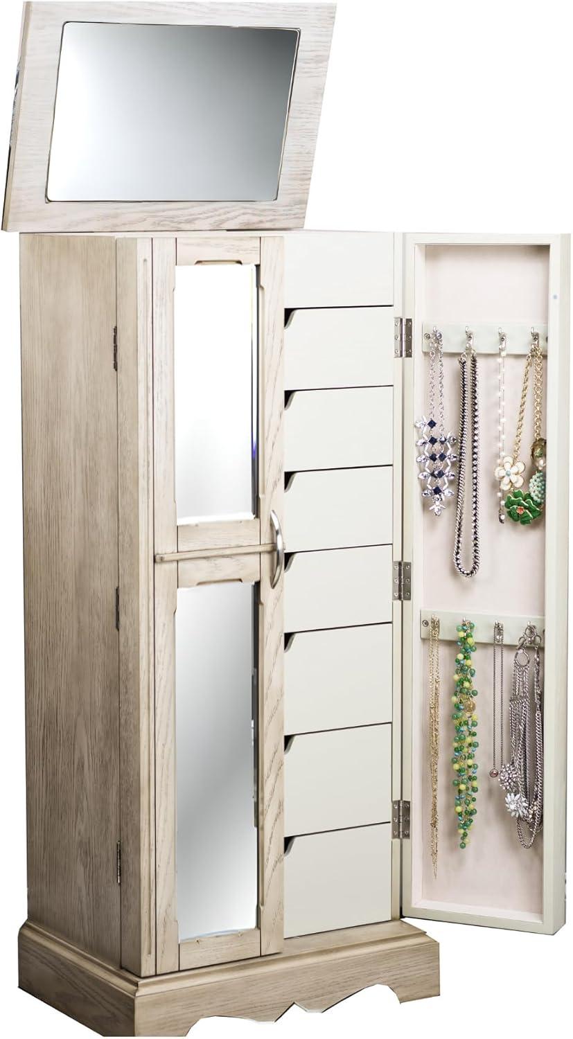 Hives & Honey Meadow Standing Jewelry Armoire Cabinet, Jewelry Storage Organizer with Top Flip Mirror, 2 Doors, 7 Drawers, Jewelry Chest, Jewelry Box for Necklace, Earring, Bracelet, Taupe