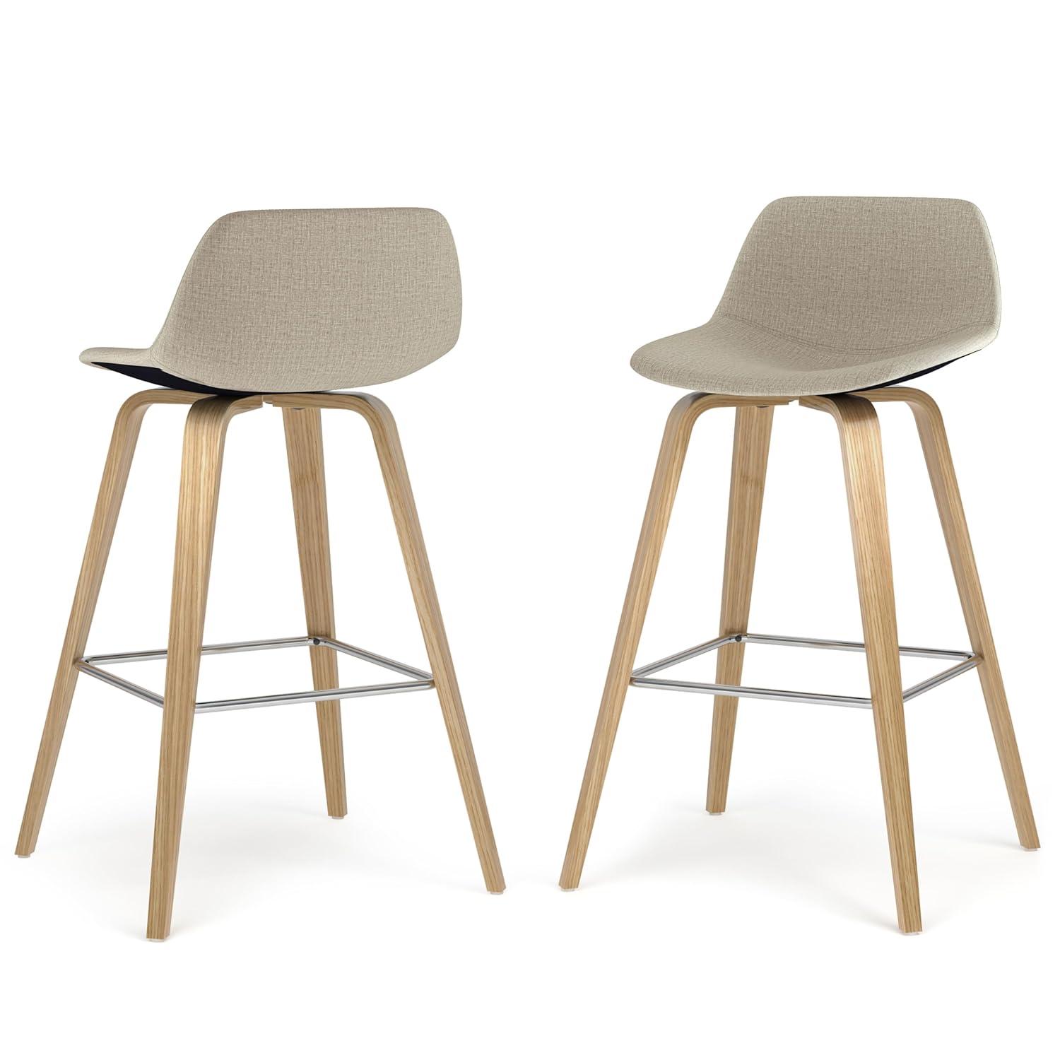 Simpli Home Randolph Upholstered Bentwood Mid-Century Modern Bar & Counter Stool with Chrome Footrest