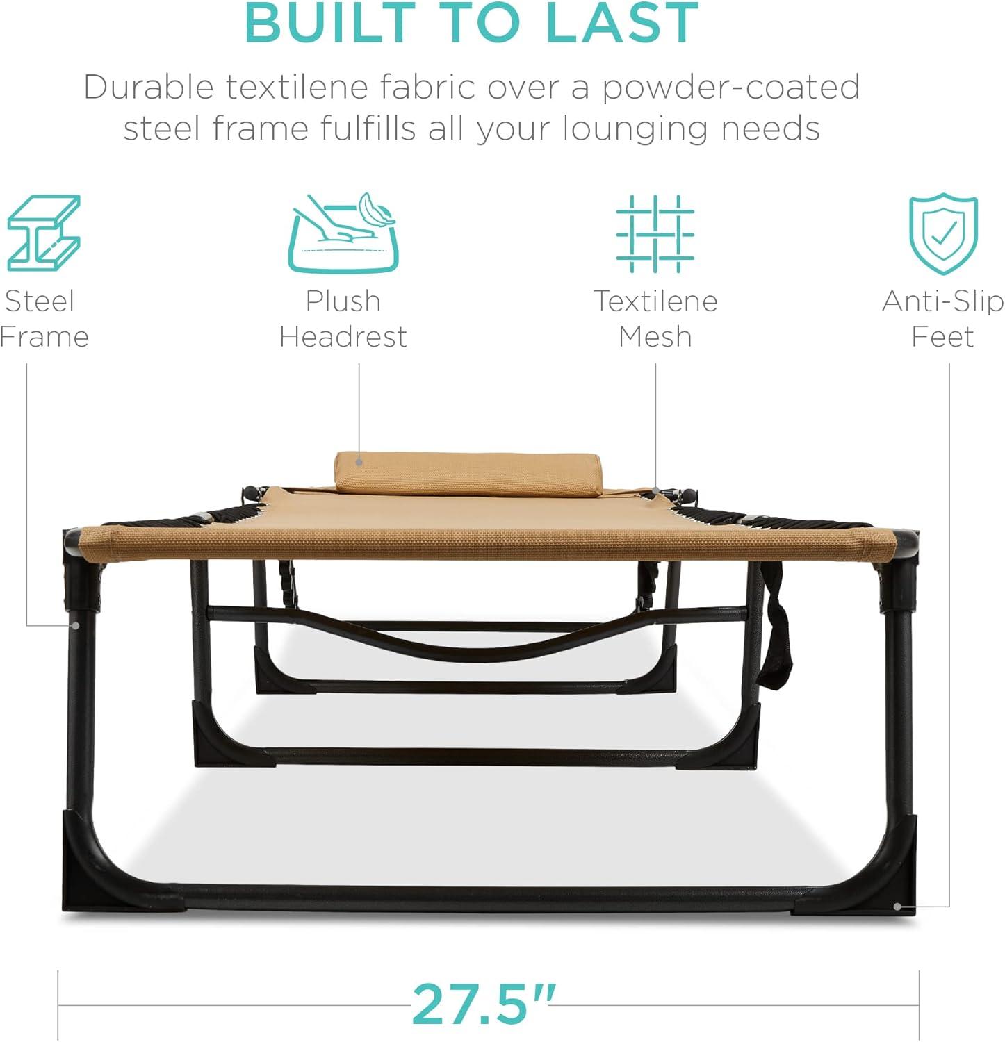 Best Choice Products Patio Chaise Lounge Chair, Outdoor Portable Adjustable Pool Recliner w/ Pillow - Tan