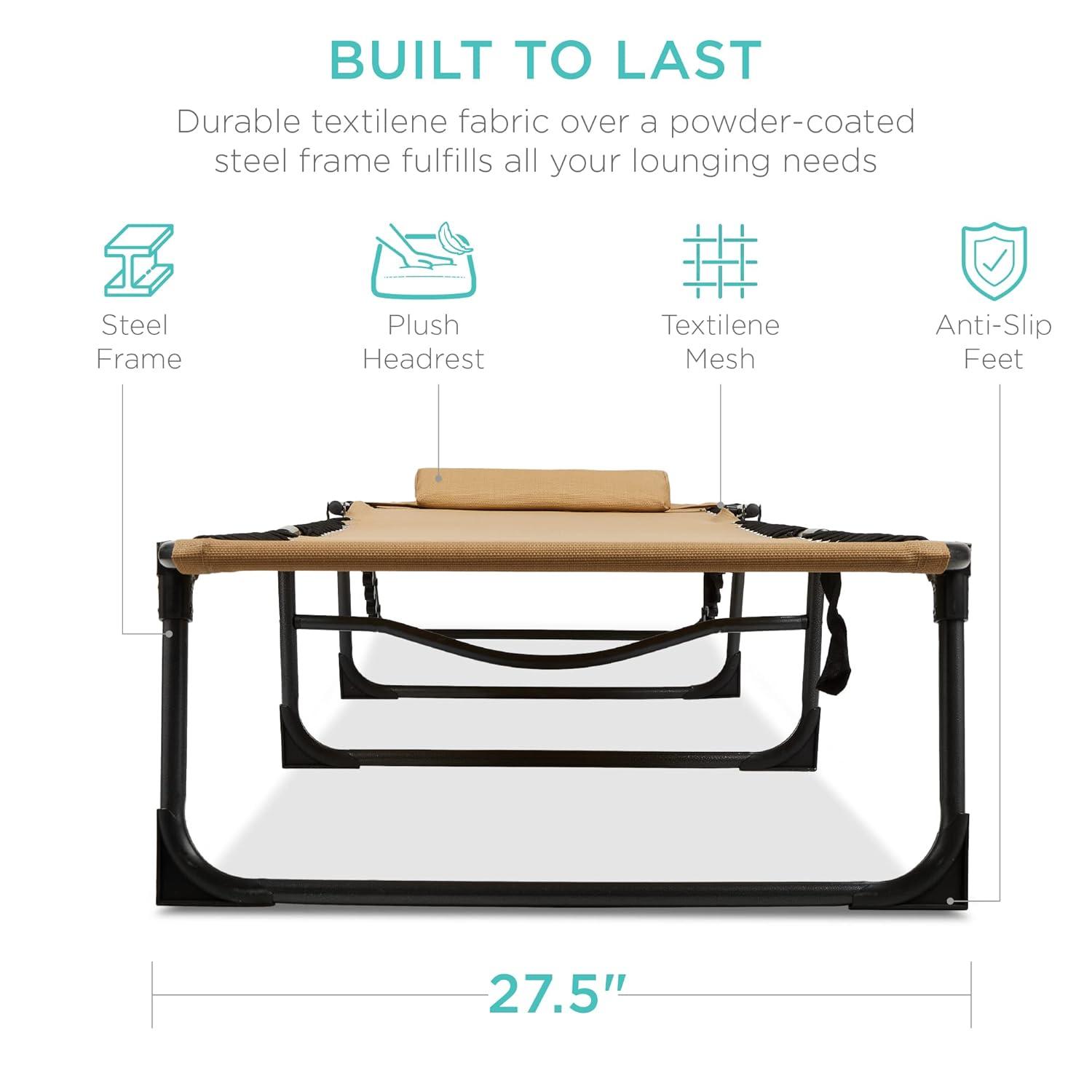 Best Choice Products Patio Chaise Lounge Chair, Outdoor Portable Adjustable Pool Recliner w/ Pillow - Tan