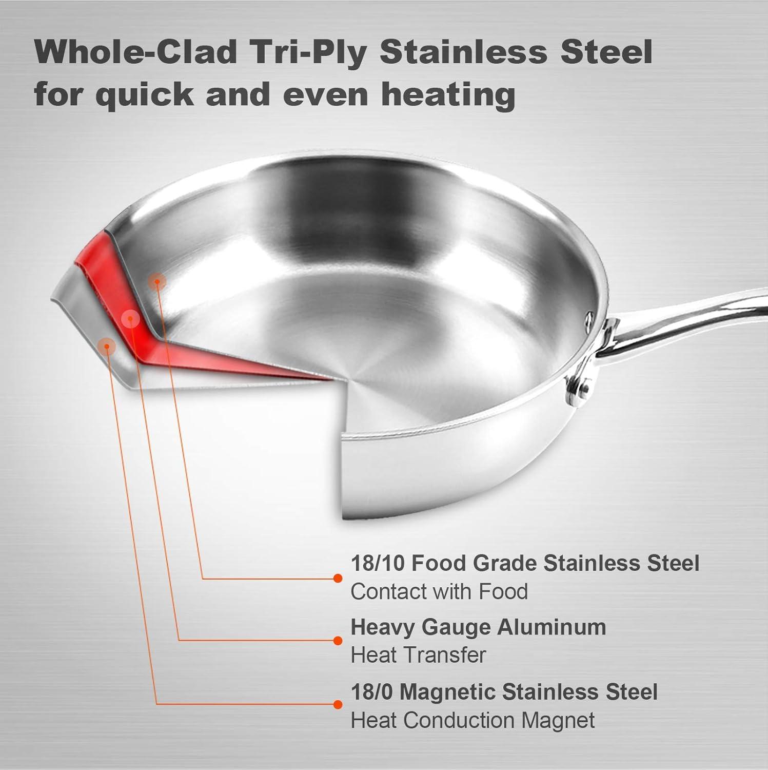 Duxtop Whole-Clad Tri-Ply Stainless Steel Saute Pan with Lid, 3 Quart, Kitchen Induction Cookware