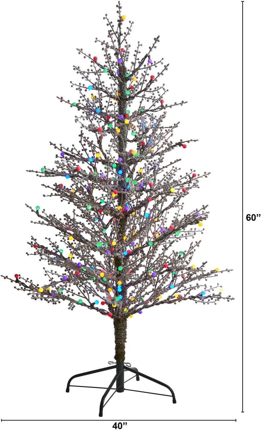 5ft Frosted Berry Twig Artificial Christmas Tree with Multicolored LED Lights