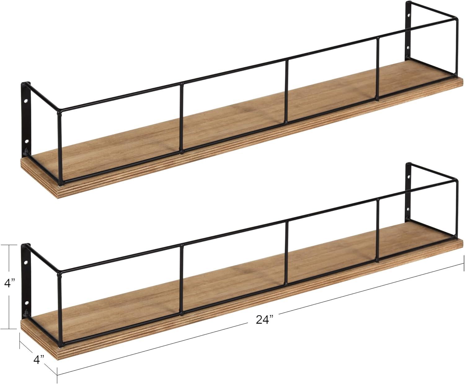 24" x 4" 2pc Decorative Wall Shelf Set Brown/Black - Uniek: Kate & Laurel No Assembly, Wood & Metal