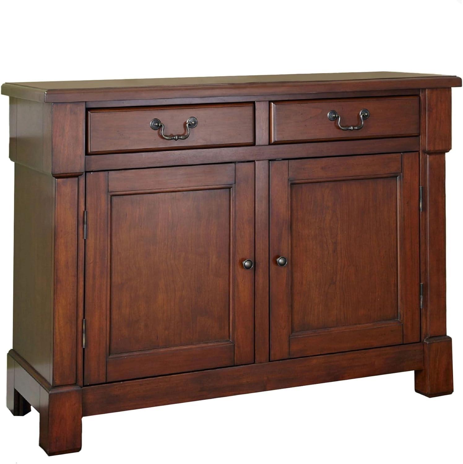 Homestyles Aspen Buffet Brown: Traditional Hardwood Sideboard, Adjustable Shelves, Anti-Tip Hardware