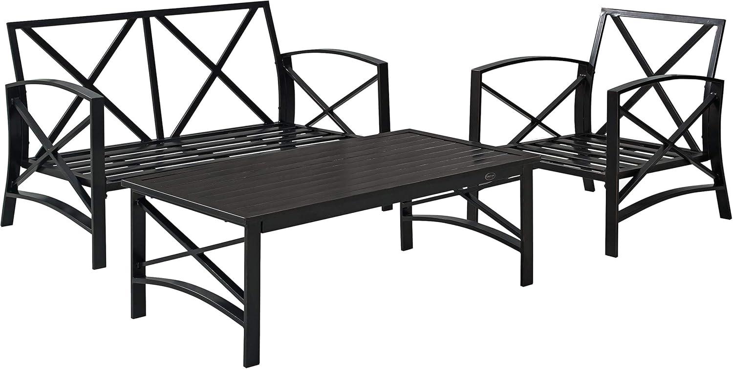 Crosley 3pc Kaplan Steel Outdoor Seating Furniture Set with Loveseat, Chair & Coffee Table