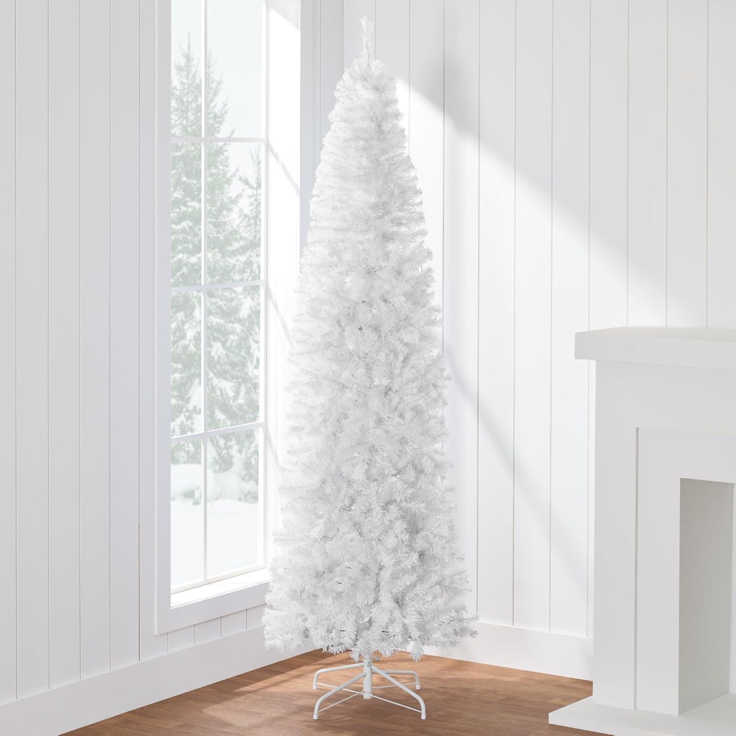 Best Choice Products White Artificial Holiday Christmas Pencil Tree w/ Metal Base