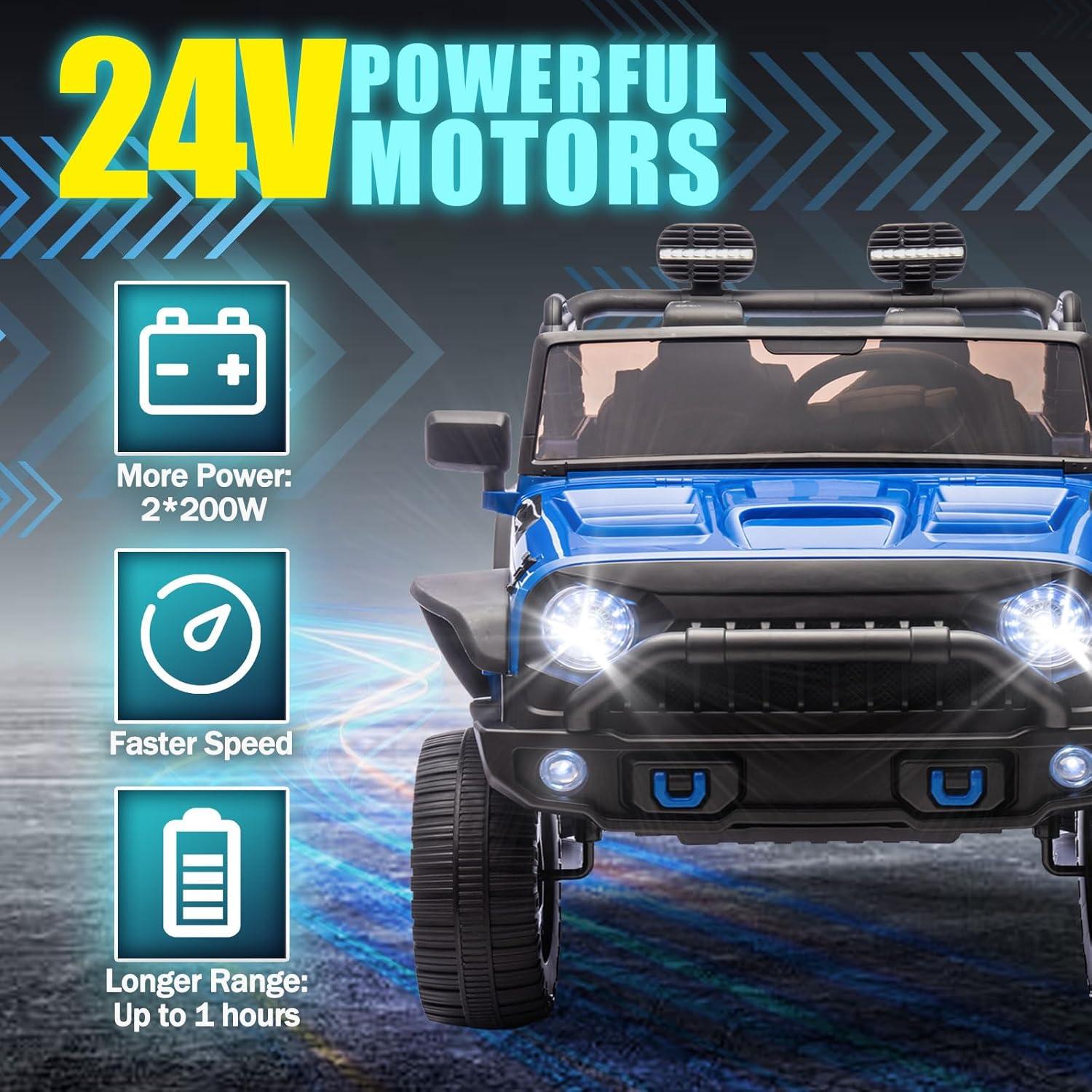 Ancheer 24V Real 2 Seater Ride On Toys Electric SUV Jeep Car With Remote Control,2WD/4WD Switchable, 4X100W Motor, Bluetooth, Music, USB, Lights