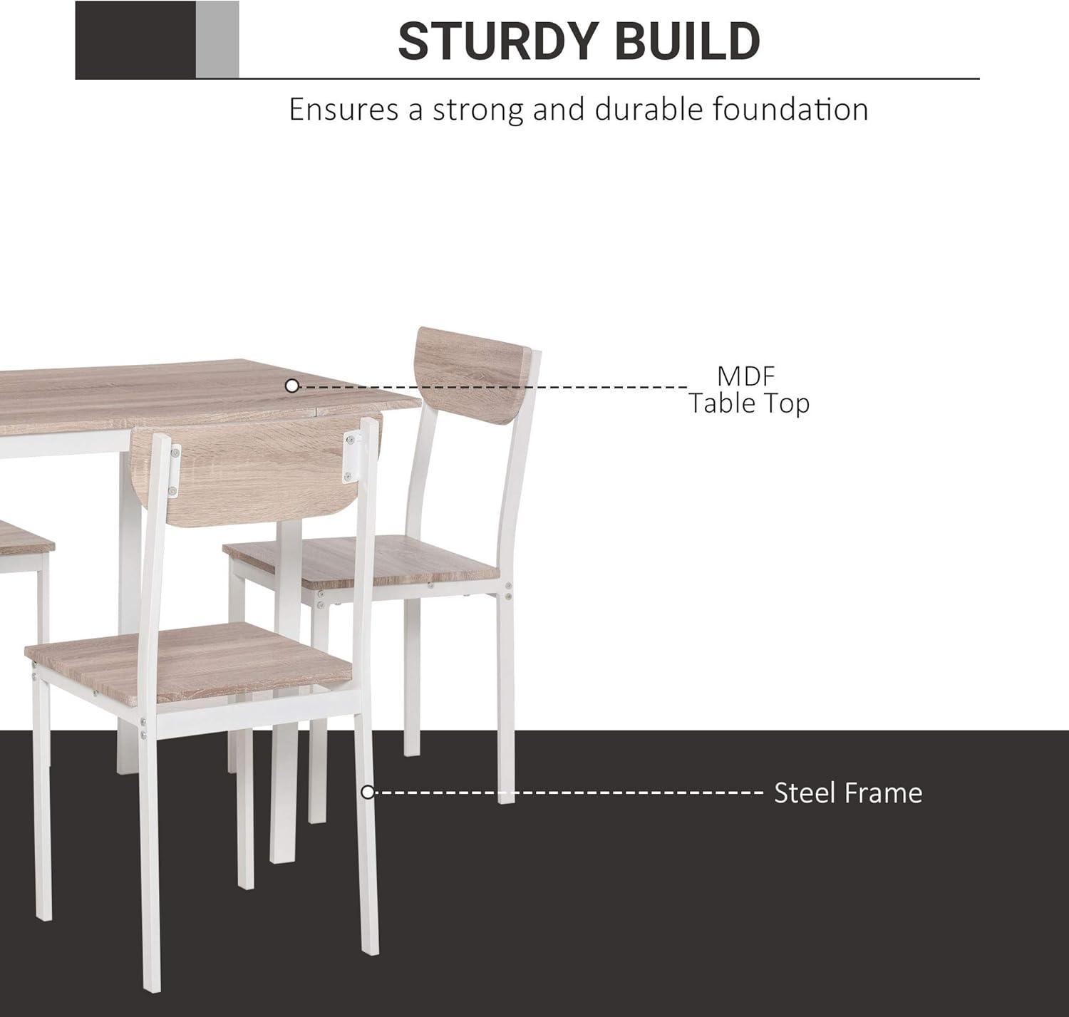 HomCom Modern 5-Piece Dining Table Set for 4 with Foldable Drop Leaf, 4 Chairs, and Metal Frame for Small Spaces, White