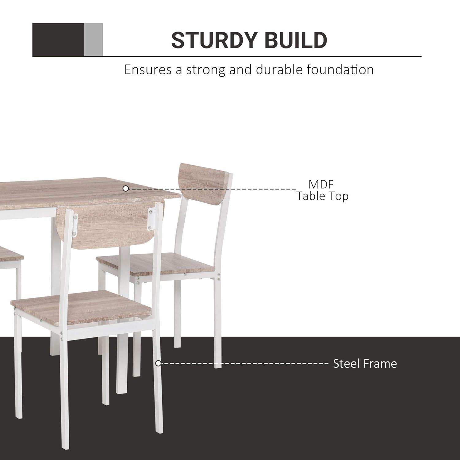 HomCom Modern 5-Piece Dining Table Set for 4 with Foldable Drop Leaf, 4 Chairs, and Metal Frame for Small Spaces, White