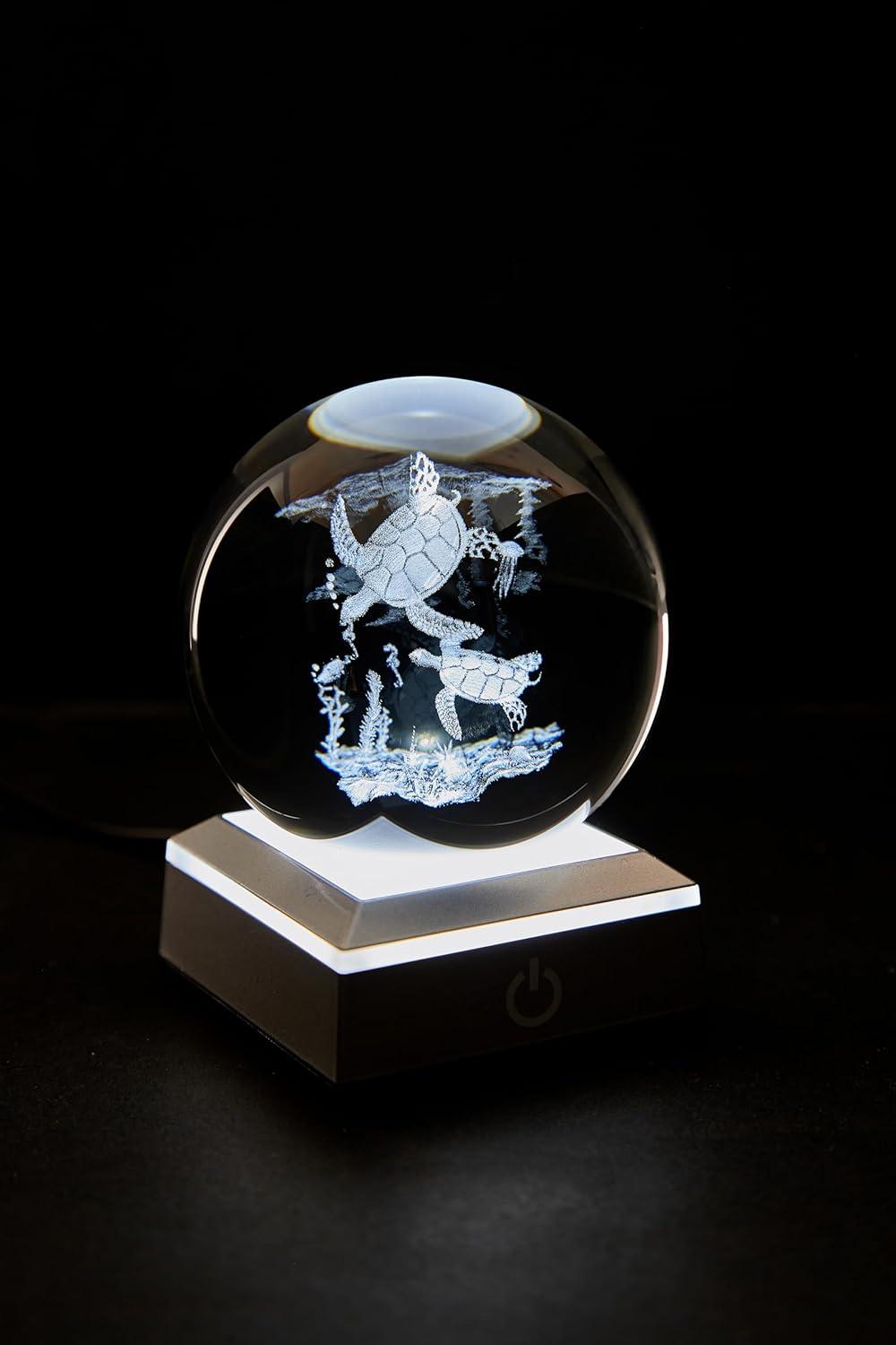 3D Sea Turtle Crystal Ball Night Light, Upgraded 3.15 Inch Glass Ball Lamps with LED Base, Sea Turtle Lamp Decor, Birthday Holiday Xmas Gifts for Boys Girls Friends (Sea Turtle)