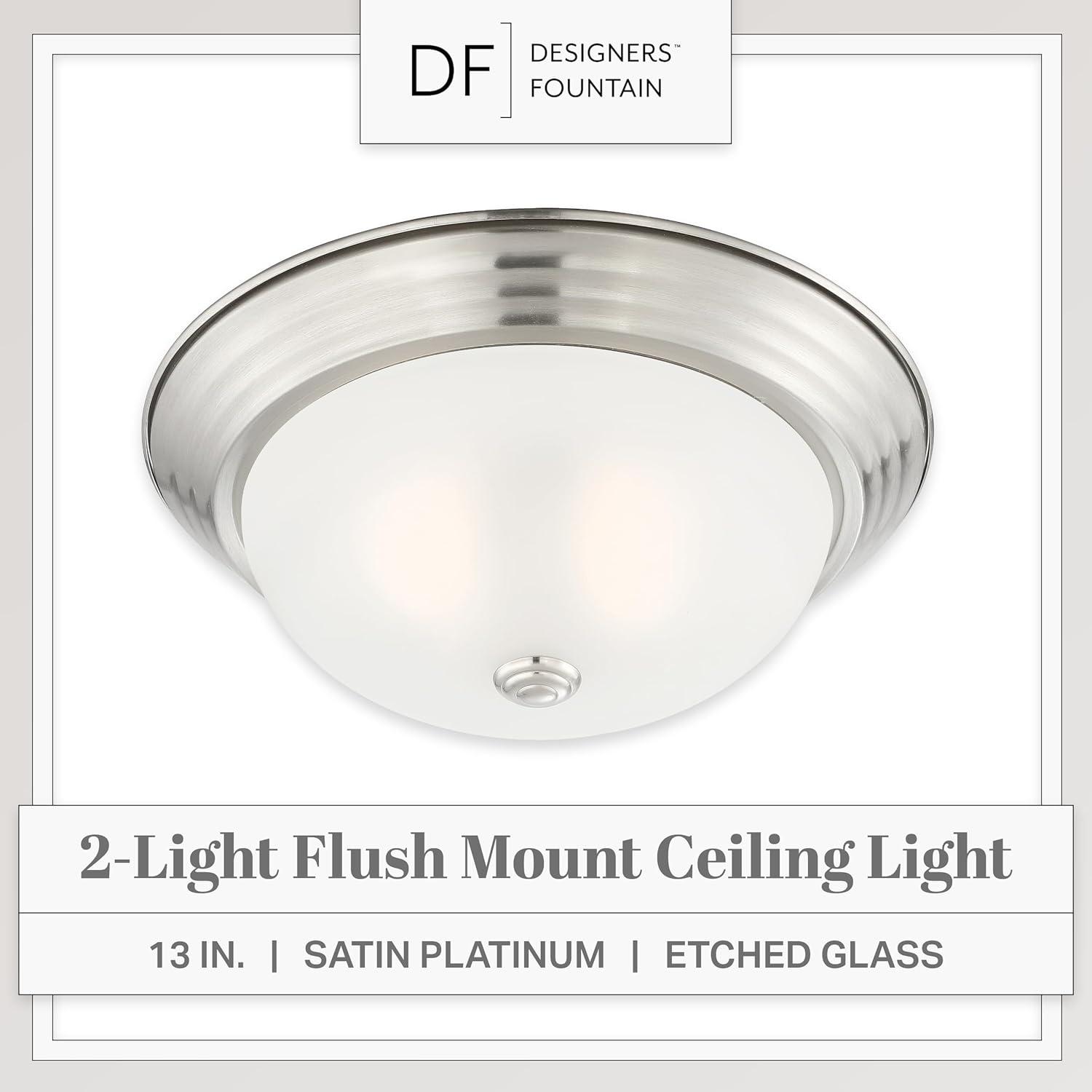 1257M-SP-W-Designers Fountain-13 Inch 2 Light Flush Mount-Satin Platinum Finish-Etched Glass Color