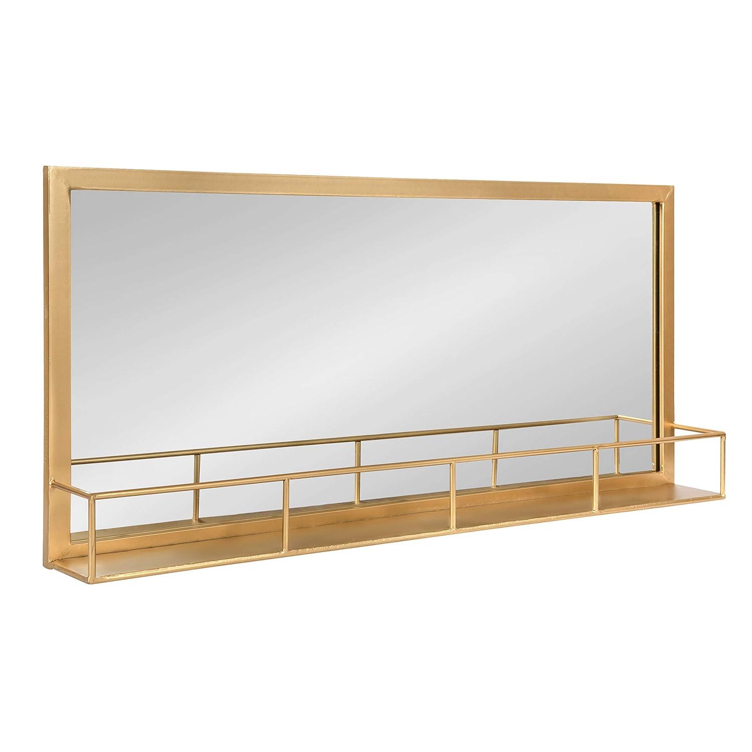 18" x 40" Jackson Metal Frame Mirror with Shelf Gold - Kate & Laurel All Things Decor: Chic Rectangle, No Assembly Required