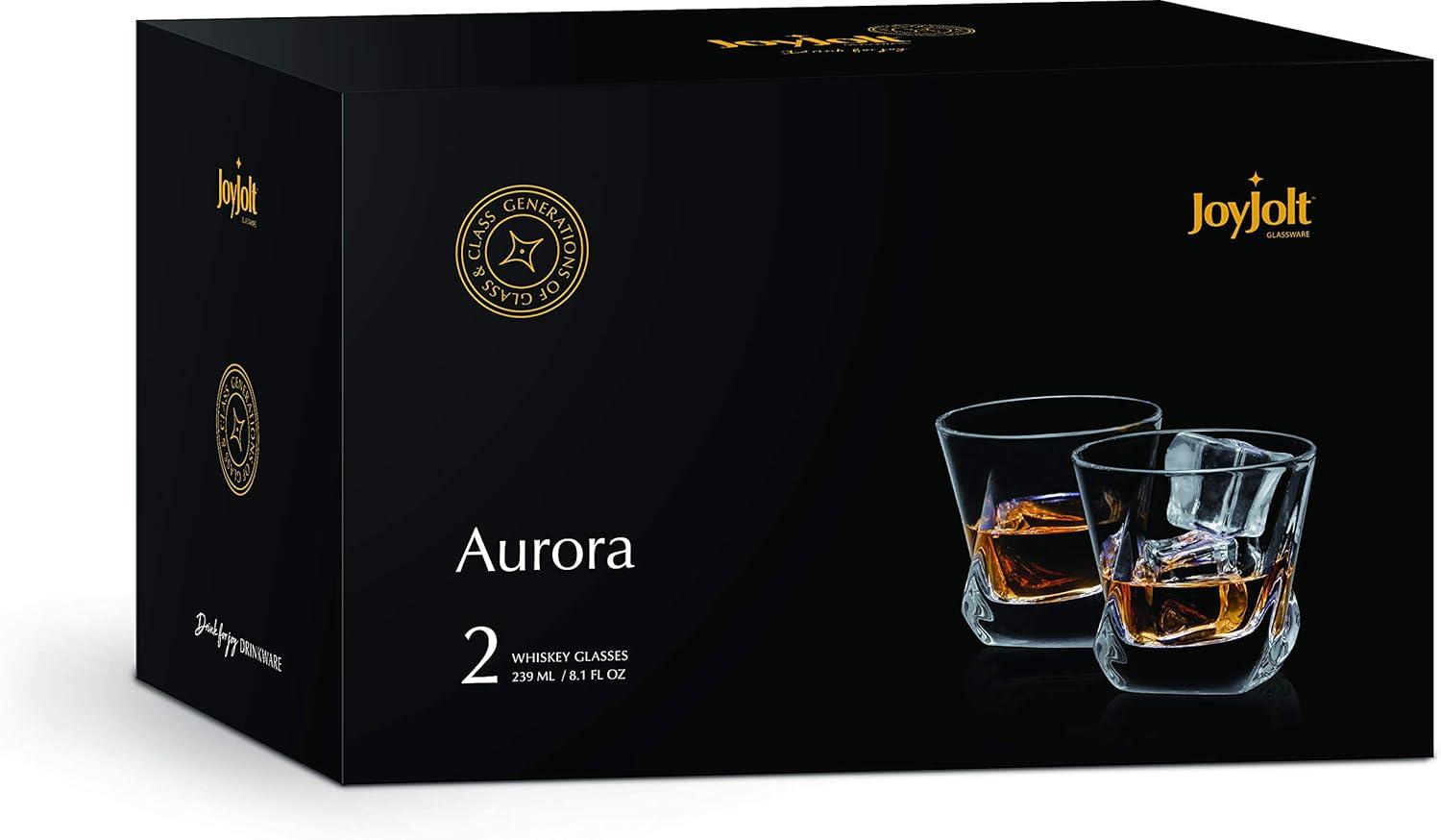 JoyJolt Aurora Whiskey Glasses, 7.4oz. (Set of 2)