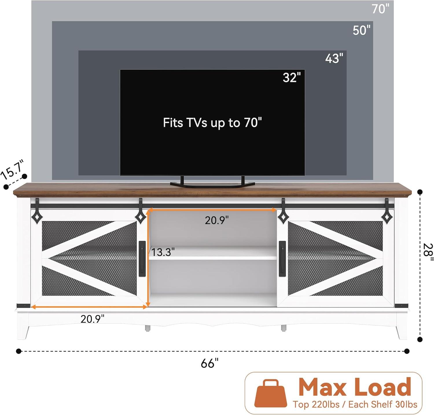 Farmhouse TV Stand with Sliding Barn Doors, TV Cabinet with Storage Shelf, Entertainment Center for 65" TV