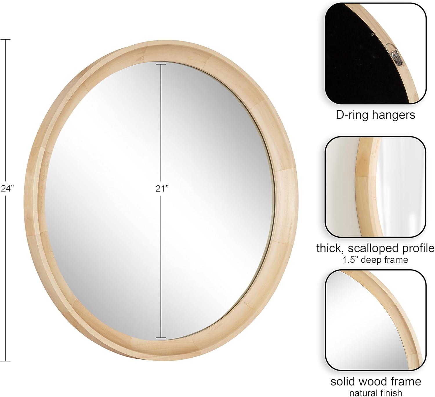 Kate and Laurel Hatherleig Round Wood Round Mirror, 24" Diameter, Natural