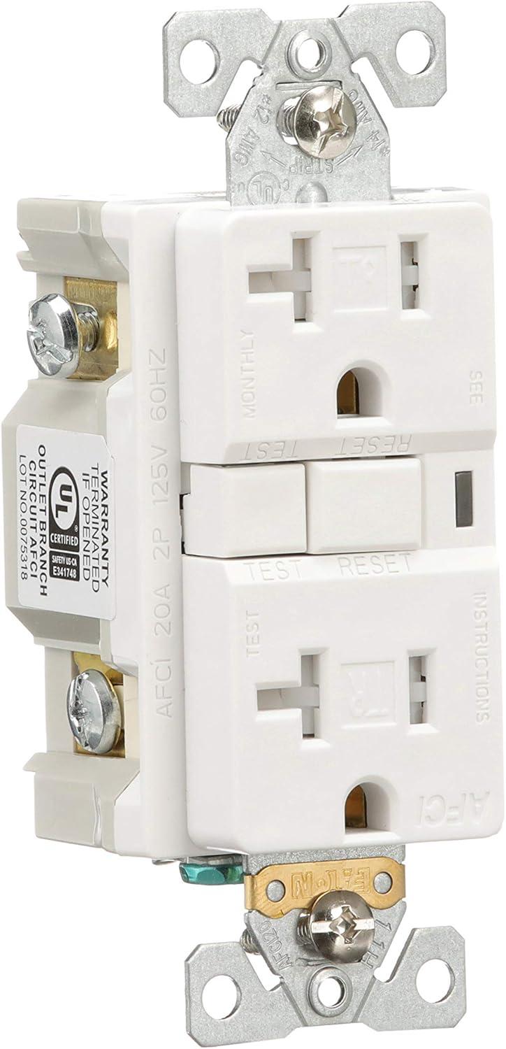 White Tamper Resistant AFCI Duplex Receptacle with Indicator Light