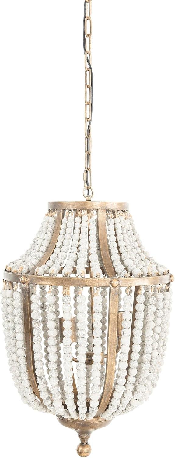 Distressed White Wood Bead & Metal Chandelier for Coastal Charm