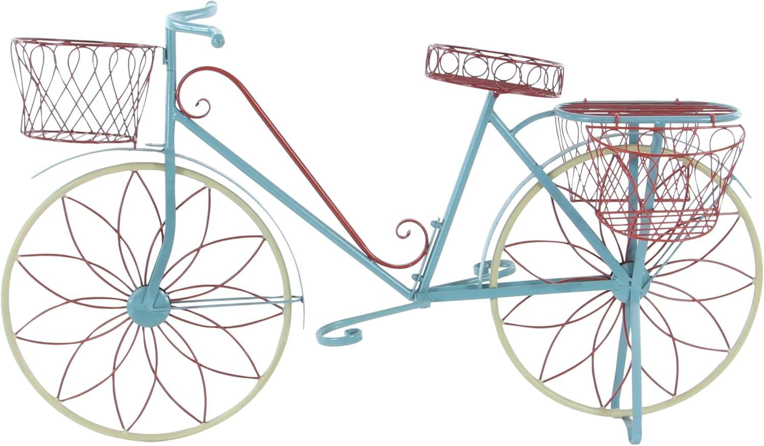 DecMode Vintage Turquoise/Red 3 Tier Bicycle Inspired Metal Plantstand, 54"W x 32"H