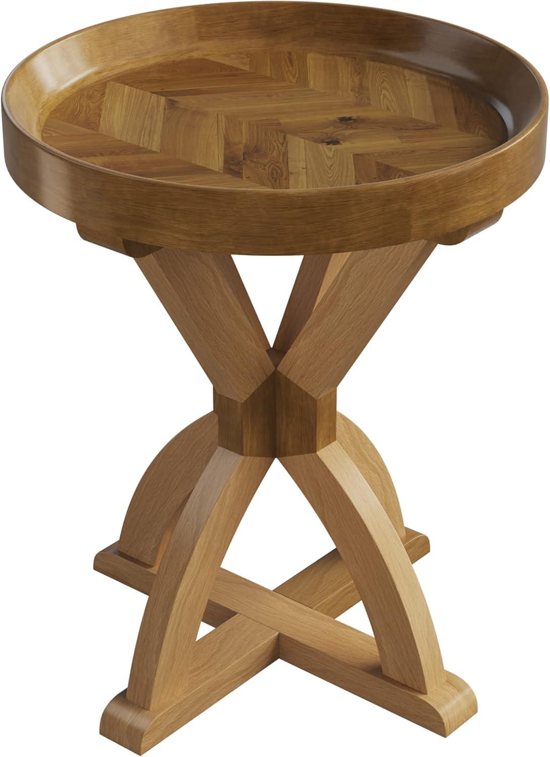 Side Table - Mango Wood Pedestal Table for Couch, Loveseat, Entryway, or Bed - Farmhouse Living Room Furniture by Lavish Home (Natural)