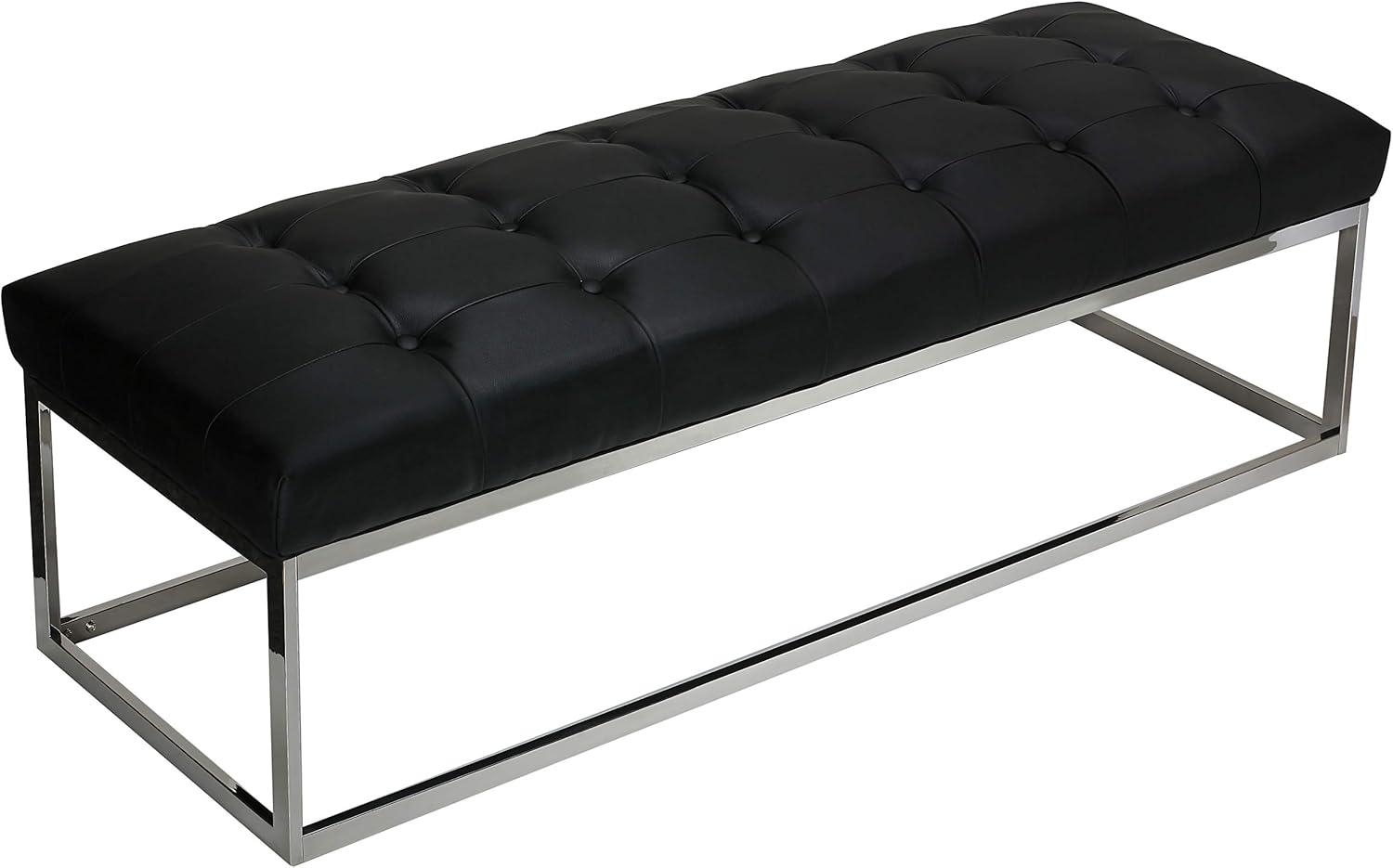 Biago 60'' Black Vinyl and Chrome Oversized Tufted Bench with Storage