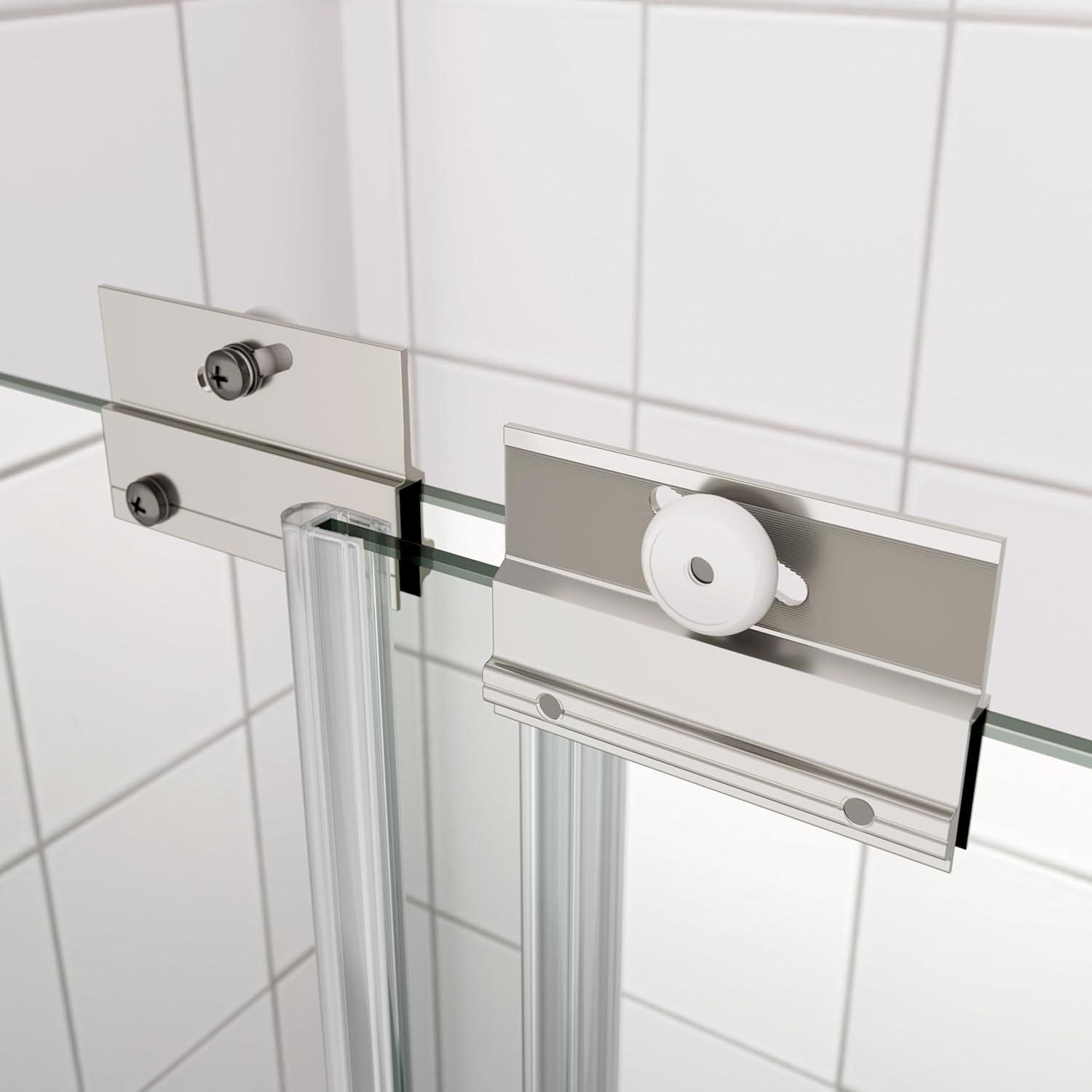 56"-60"W*58" H Semi-Frameless Double Sliding Tub Door, Bypass Bathtub Shower, 1/4" (6mm) Thick SGCC Tempered Glass Door, Chrome