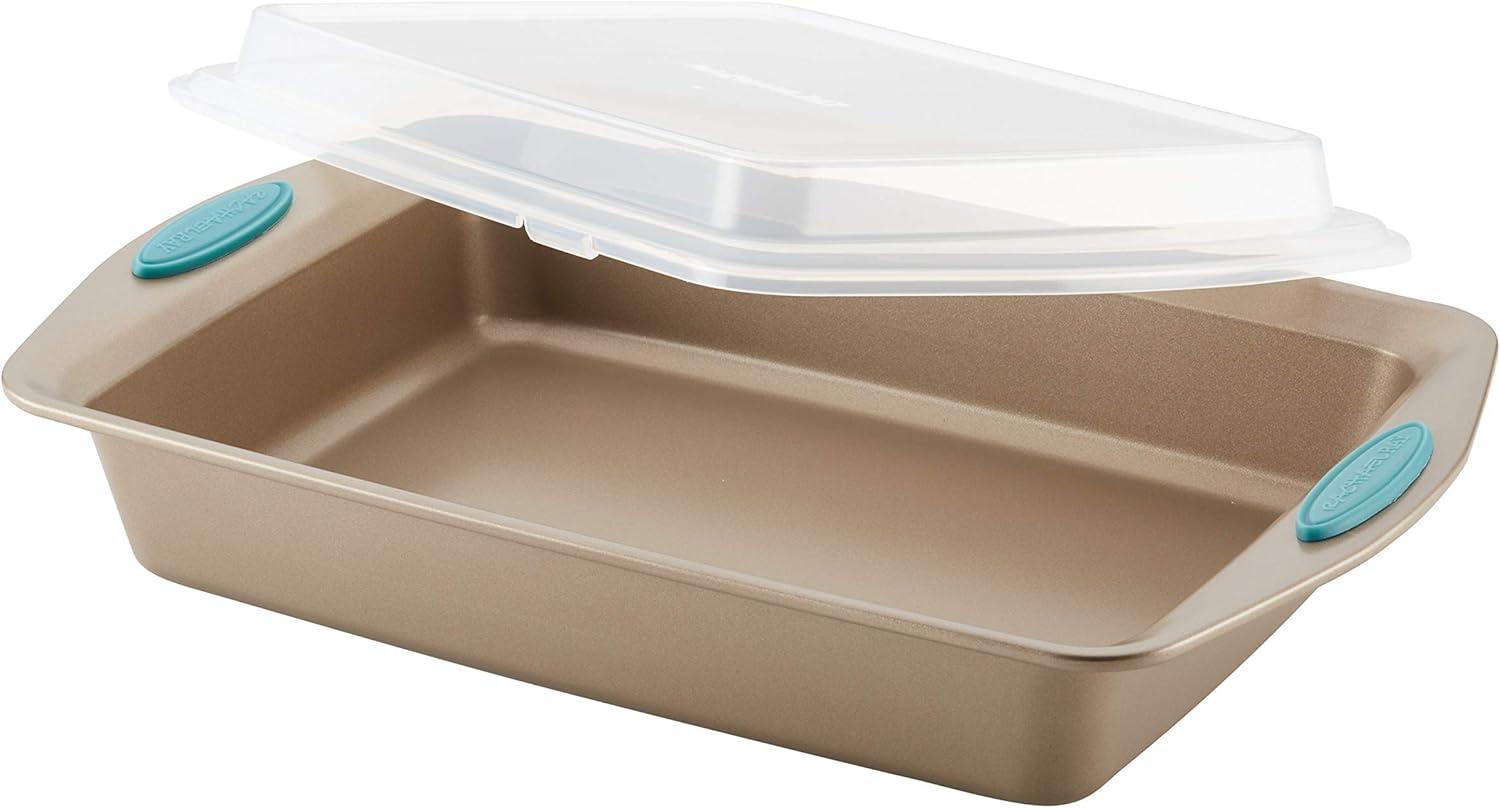 Rachael Ray Cucina Nonstick Baking Pan With Lid and Grips/ Nonstick Cake Pan With Lid and Grips, Rectangle - 9 Inch x 13 Inch, Brown