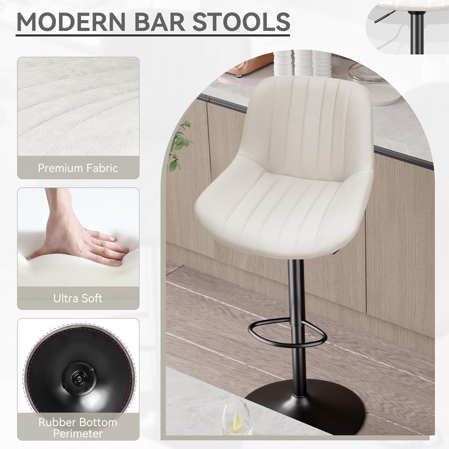 Hawsaiy Adjustable Bar Stools Set of 2, Swivel Counter Height Bar Chairs with Back, Modern Technical Fabric Barstools for Kitchen Island & Home, Green