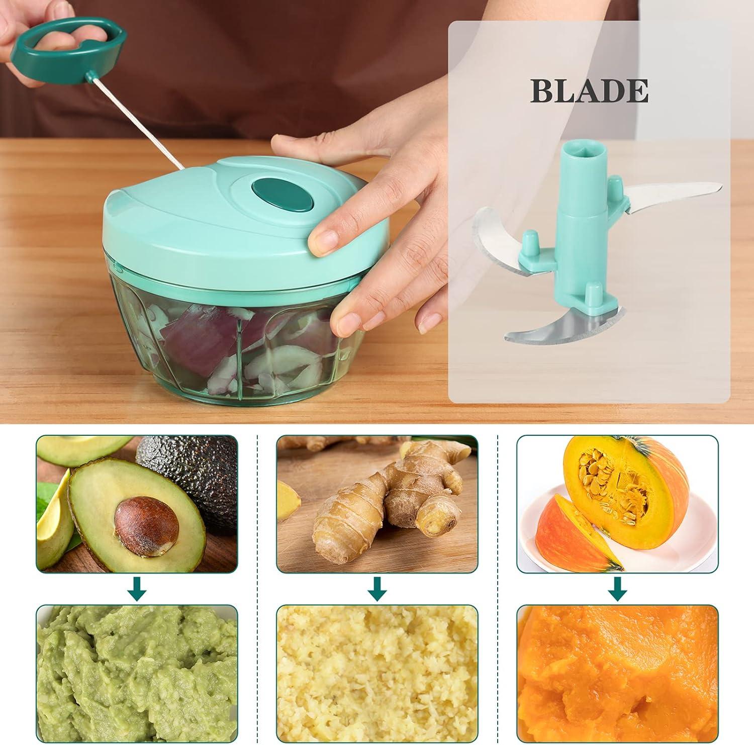 Blue BPA-Free Manual Food Chopper with Stainless Steel Blades