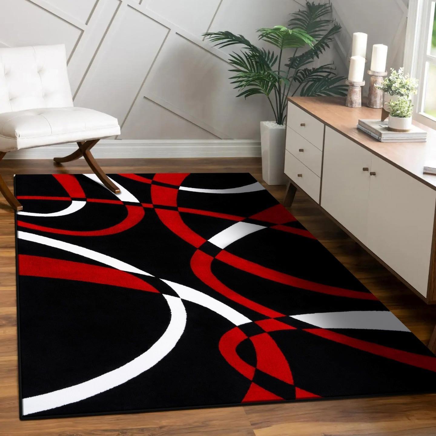 Luxe Weavers Red and Black Modern Abstract Area Rug 8x10 Geometric Living Room Carpet