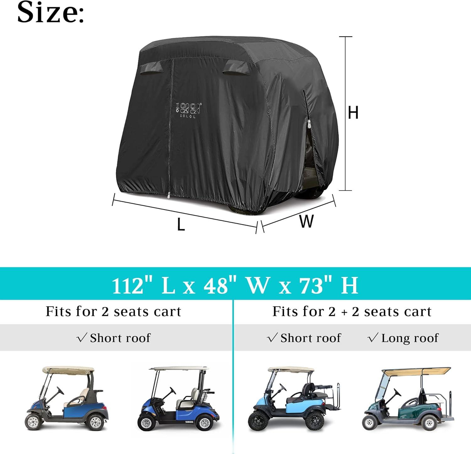 10L0L Golf Cart Cover 4 Passenger for Yamaha EZGO Club Car, 420D Waterproof Sunproof Dustproof Enclosure Cover, Black