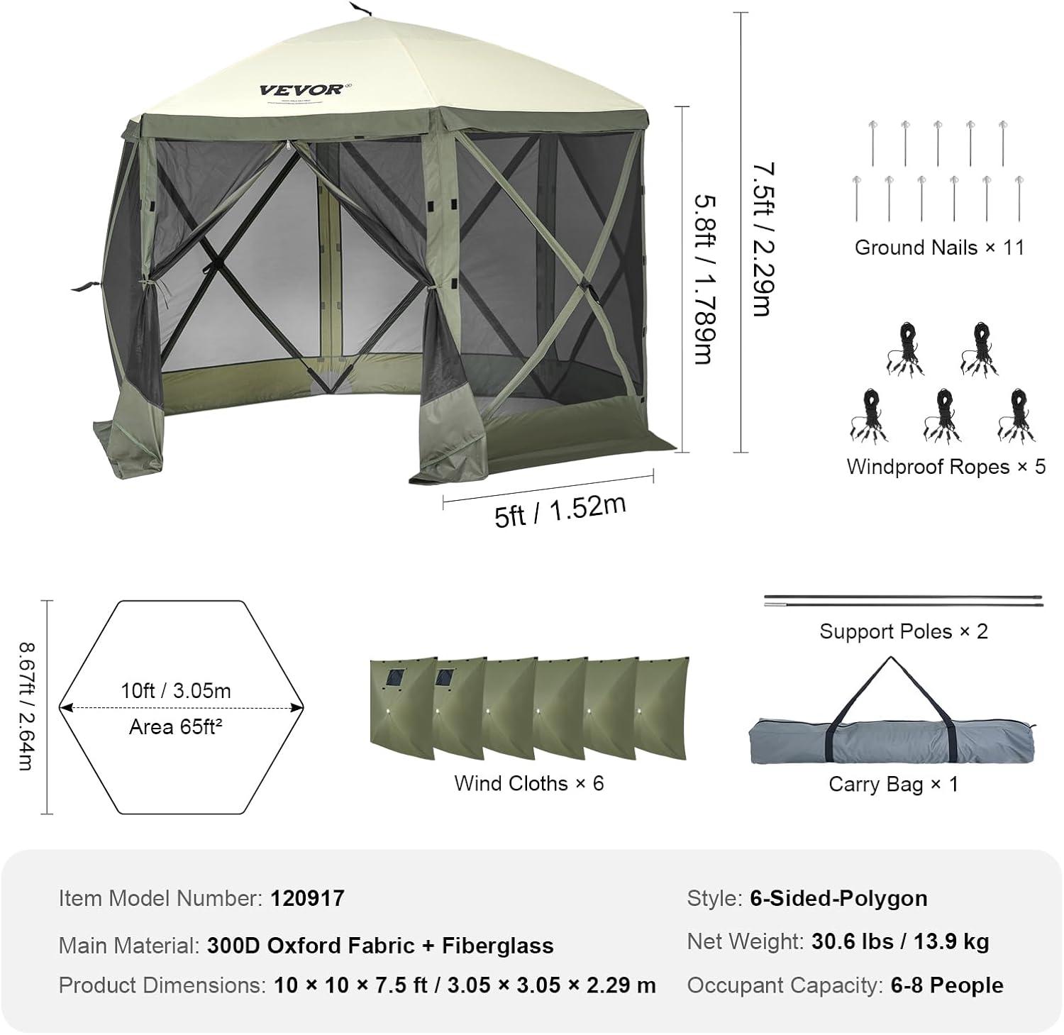 Army Green 10x10FT Pop-Up Gazebo Tent with Mesh Windows