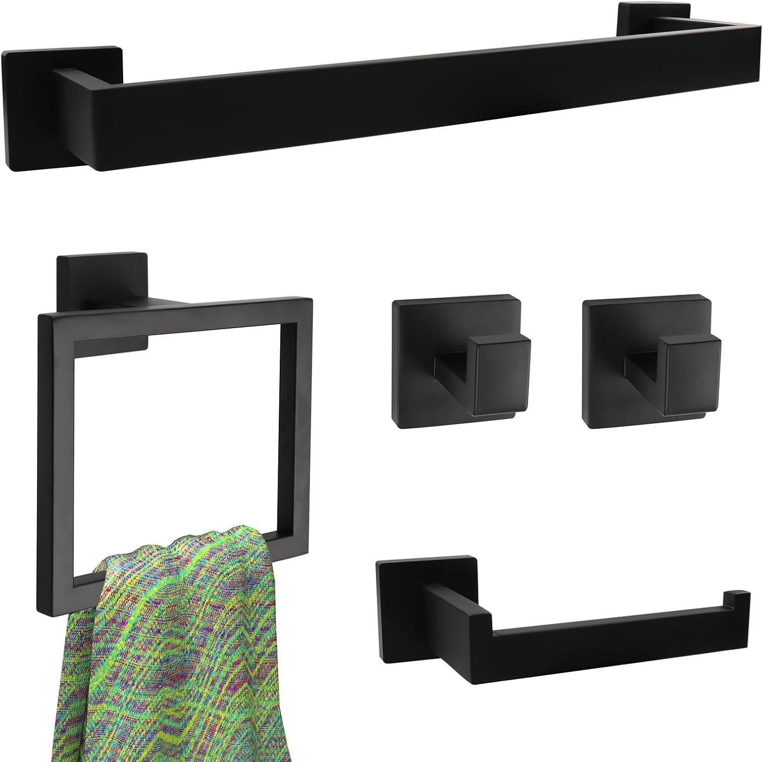 5-Pieces Matte Black Bathroom Hardware Accessories Set, SUS304 S...