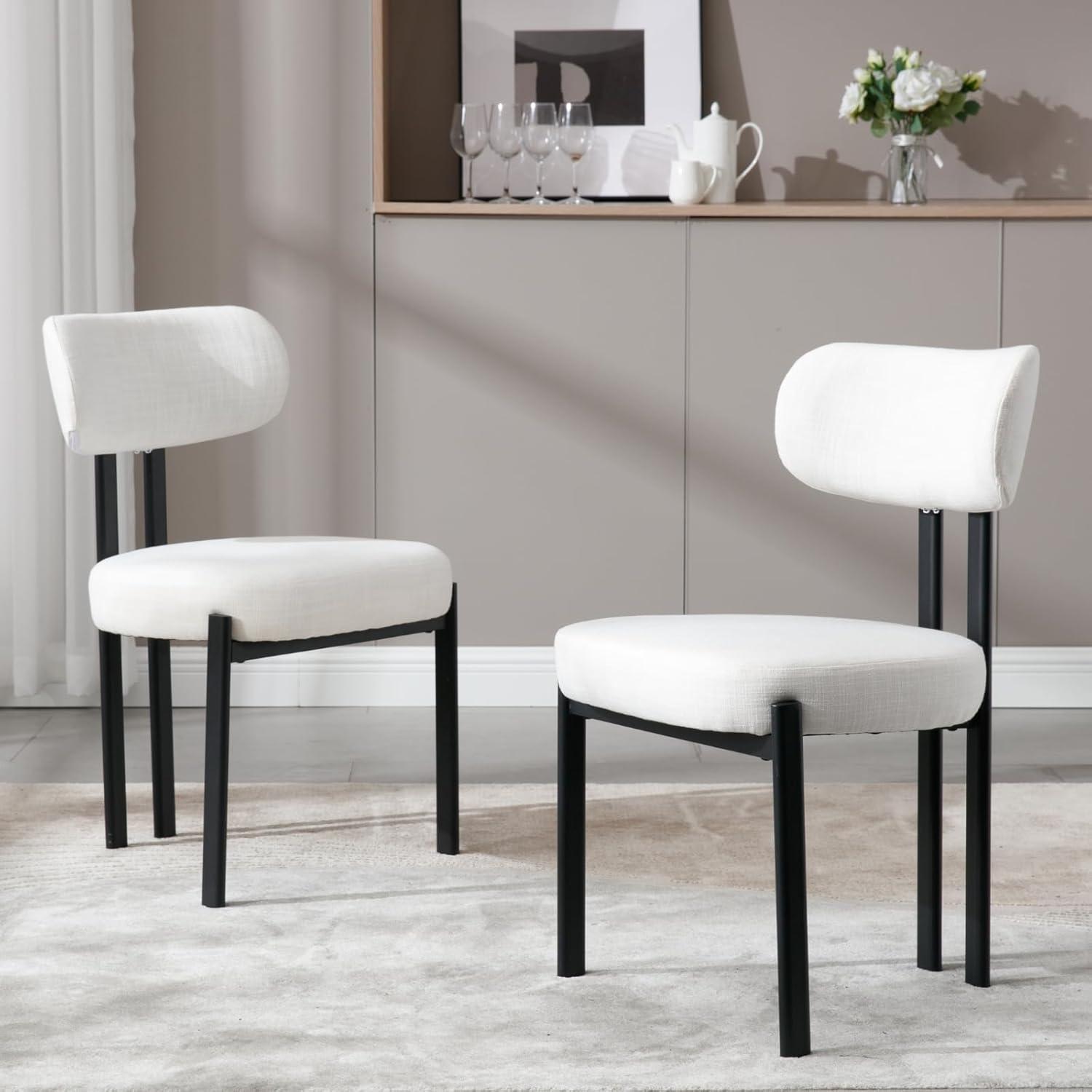 CONCETTA Dining Chairs Set of 4, Kitchen Chairs with Curved Backrest & Metal Legs, Mid Century Modern Round Dining Room Chairs for Vanity, Living Room,Beige