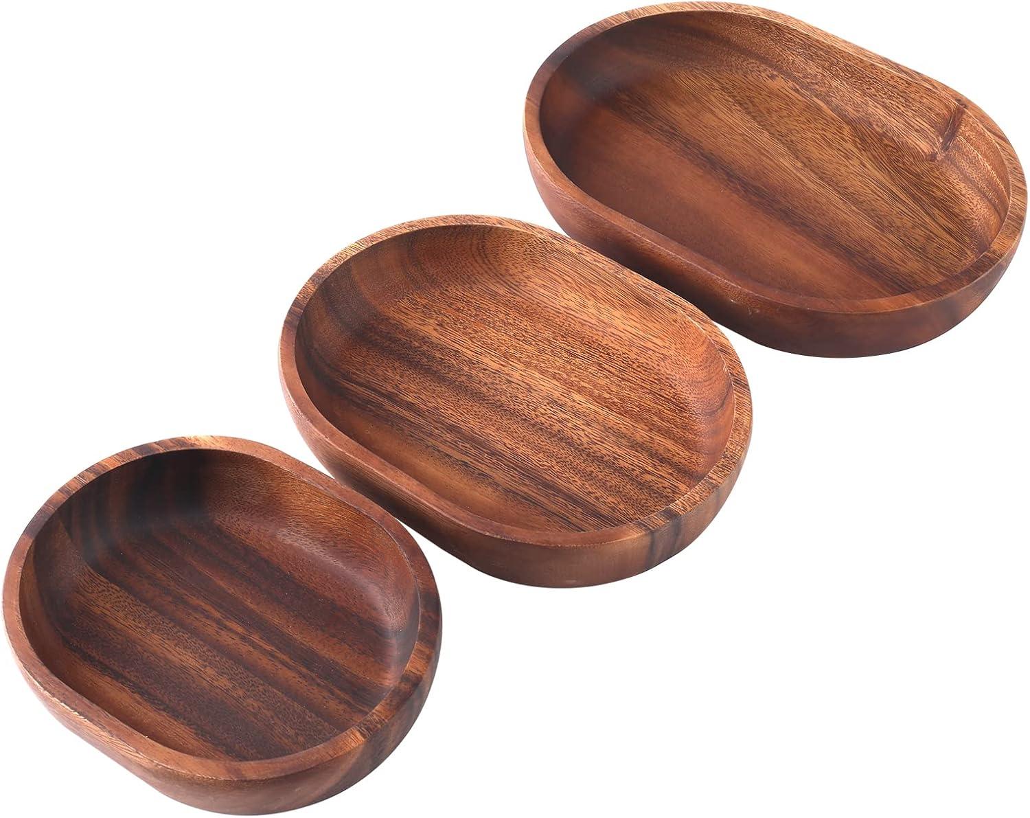 Acacia Wood Oval Salad and Serving Bowl Set of 3