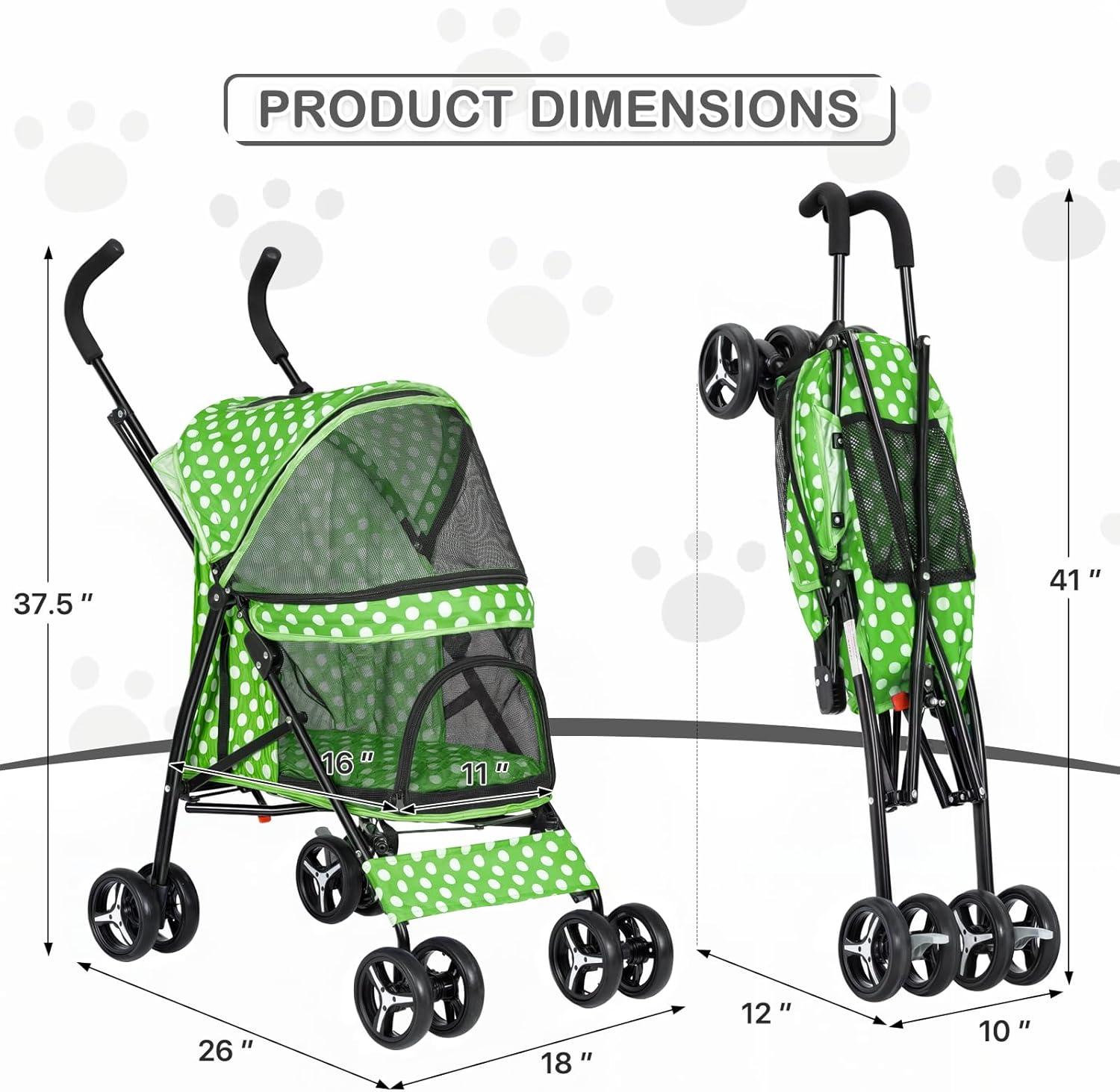 Magshion Pet Stoller Dog Cat Stoller Comfortable Lightweight Stroller With Adjustable Canopy