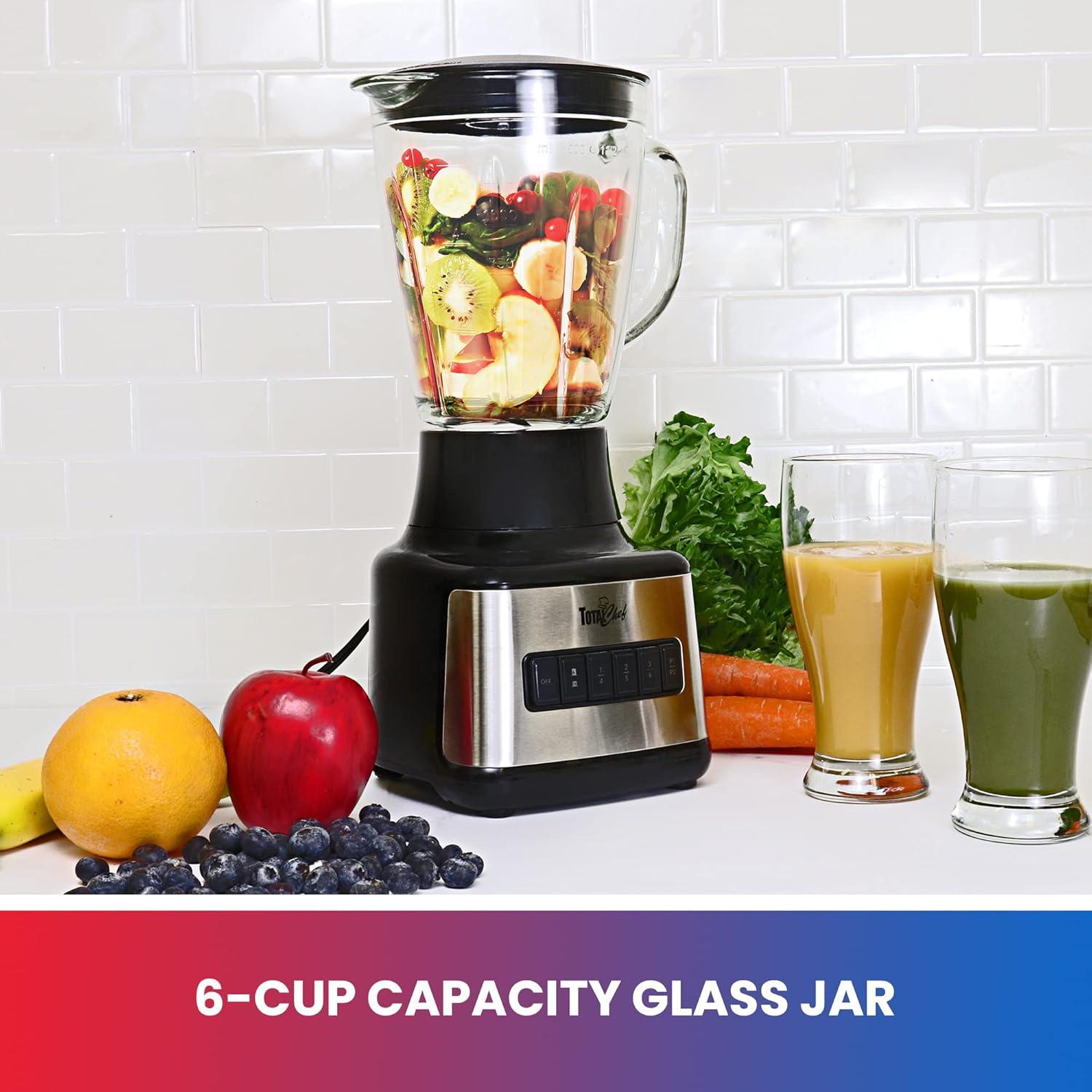 Total Chef 6-Speed Countertop Blender with Glass Jar, 6-cup, 500 Watts