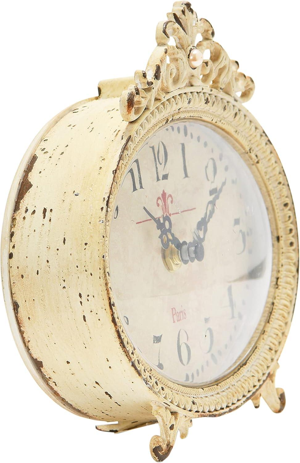 Storied HomeDistressed Pewter Mantel Clock, Cream