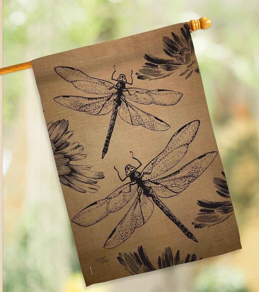 28" x 40" Burlap Dragonfly Garden House Flag