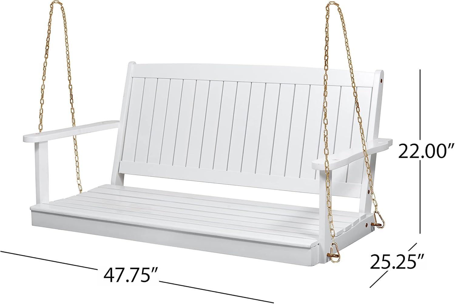 GDFStudio Caspian Outdoor Acacia Wood Porch Swing Hammock Chair with 8 Foot Chain, White