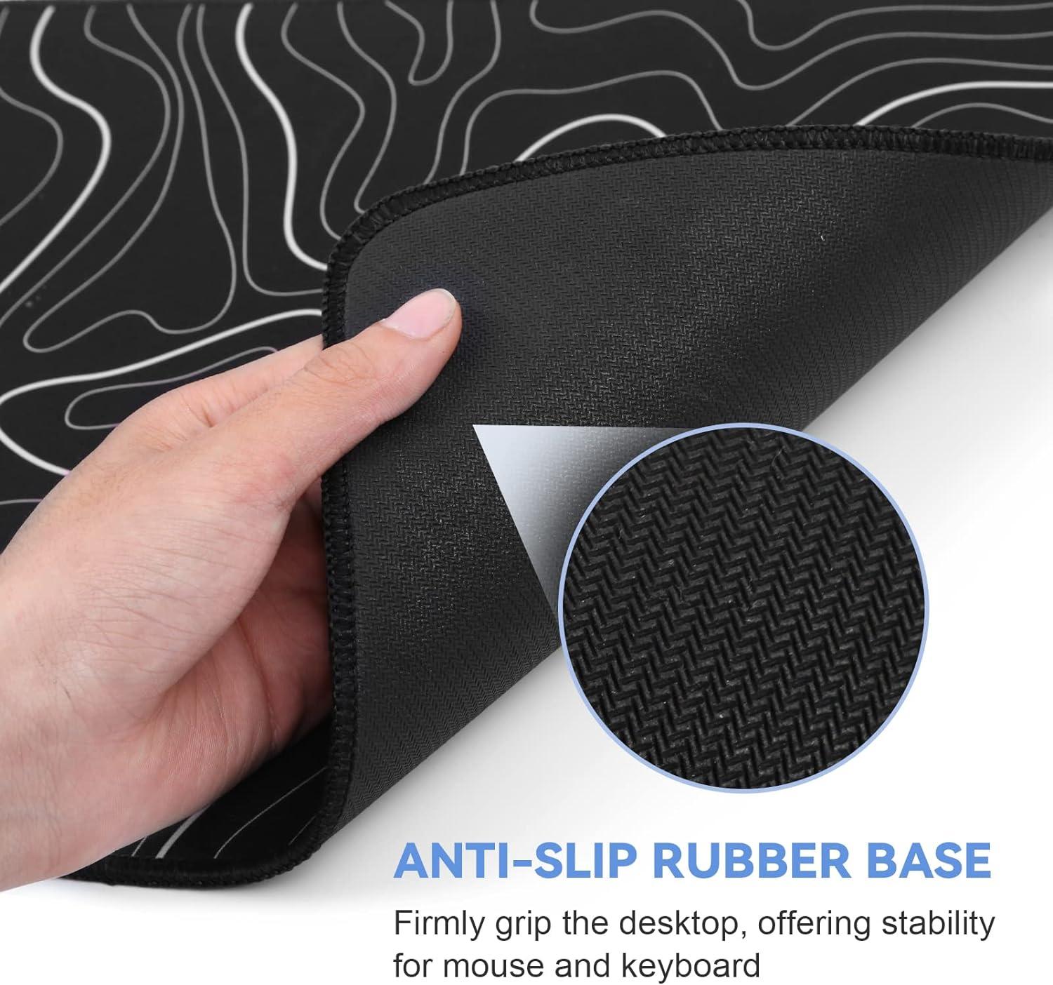 Mouse Pad Gaming Mousepad 31.5 x 11.8in Large Mouse Pad for Keyboard and Mouse with Anti-Slip Rubber Base, Keyboard Pad XL Mouse Mat for Home and Office（Black with White Topographic Line）