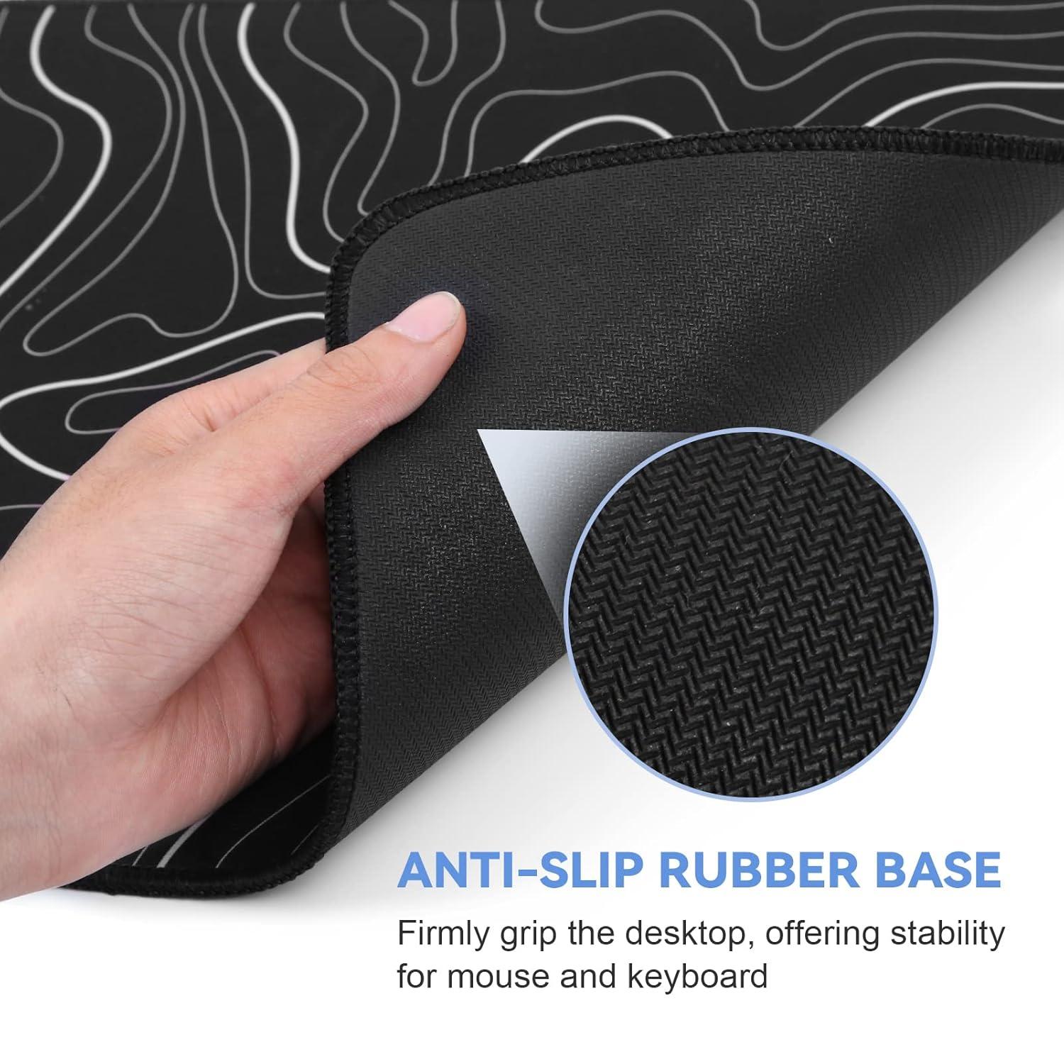 Mouse Pad Gaming Mousepad 31.5 x 11.8in Large Mouse Pad for Keyboard and Mouse with Anti-Slip Rubber Base, Keyboard Pad XL Mouse Mat for Home and Office（Black with White Topographic Line）